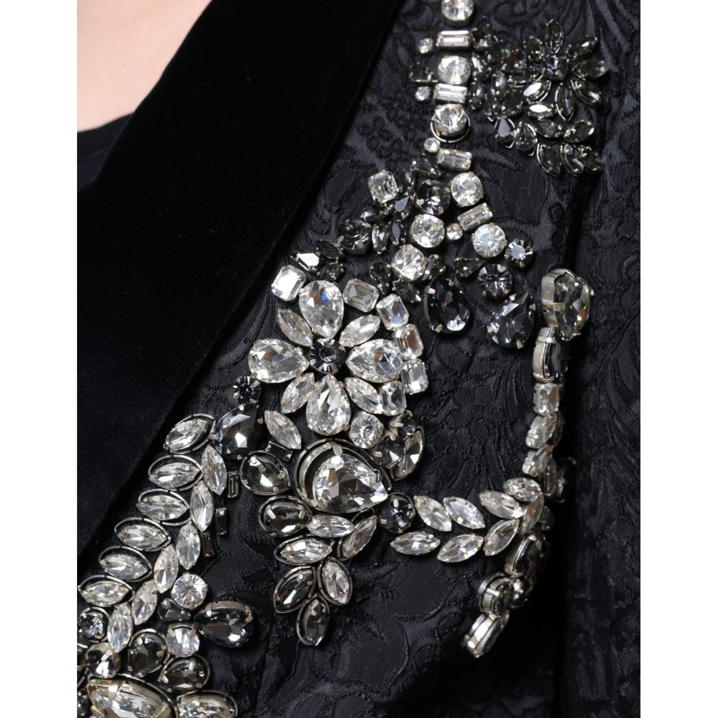 Dolce & Gabbana Black Jacquard Crystal Floral Jacket Blazer Dolce & Gabbana Black