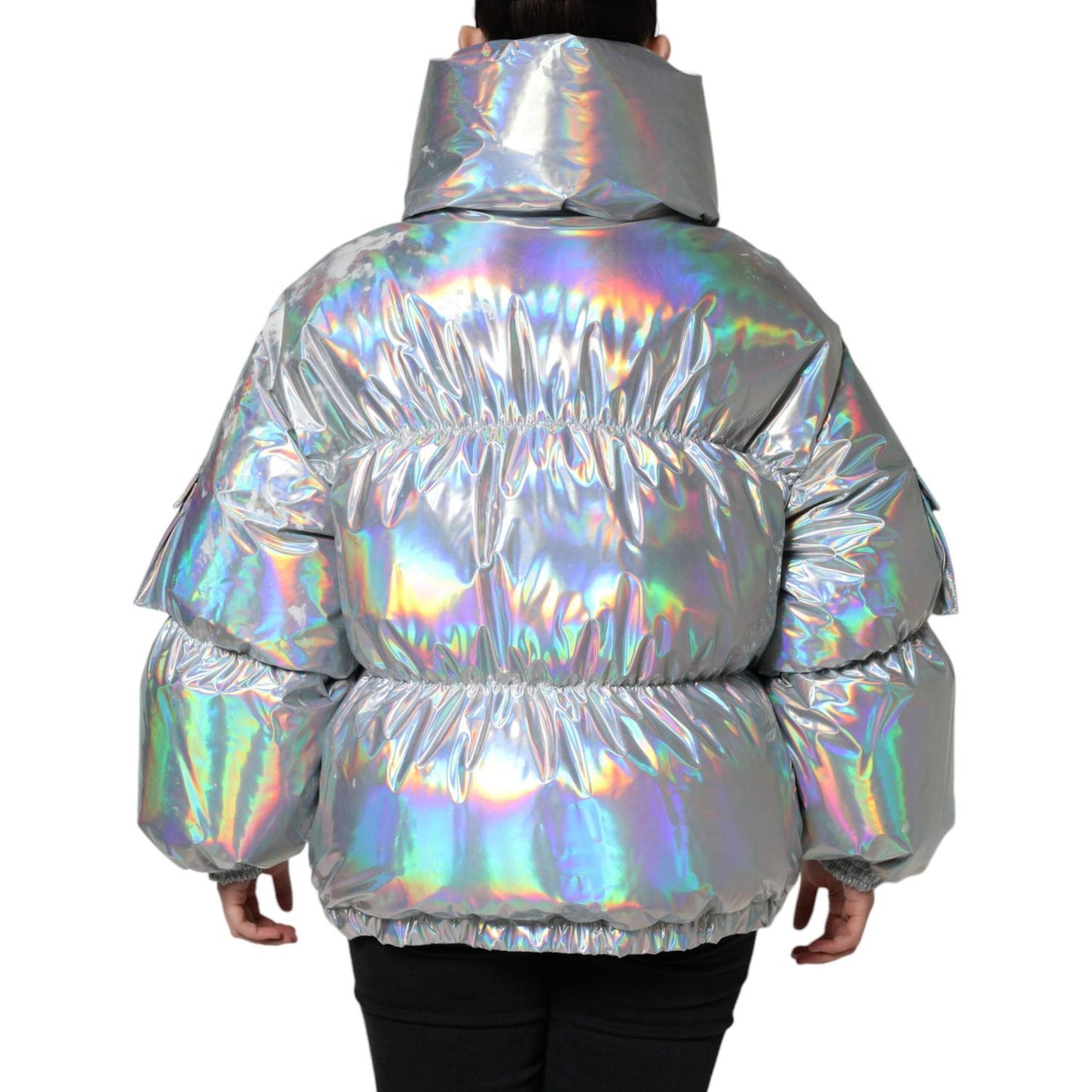 Dolce & Gabbana Silver Iridescent Puffer Full Zip Coat Jacket Dolce & Gabbana Dark Gray