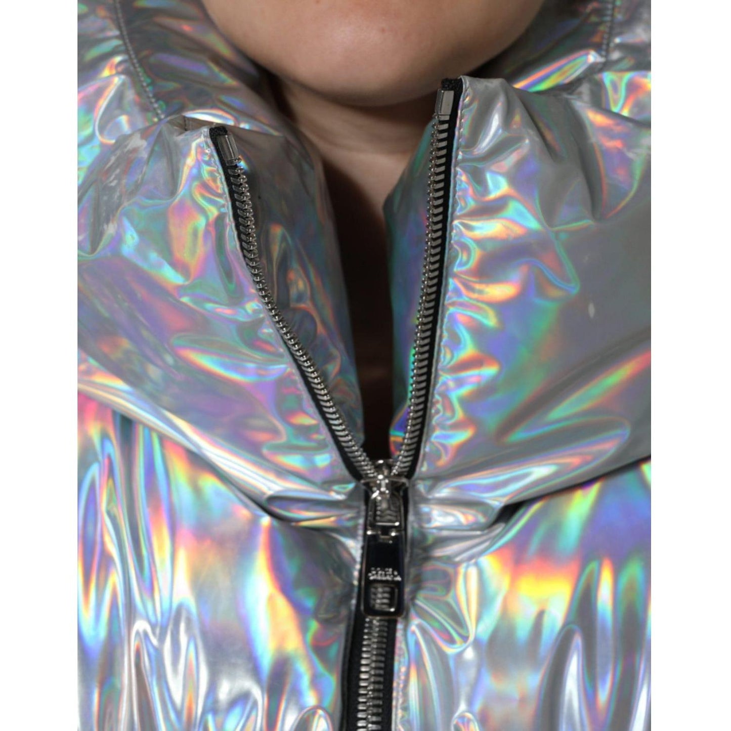 Dolce & Gabbana Silver Iridescent Puffer Full Zip Coat Jacket Dolce & Gabbana Light Slate Gray