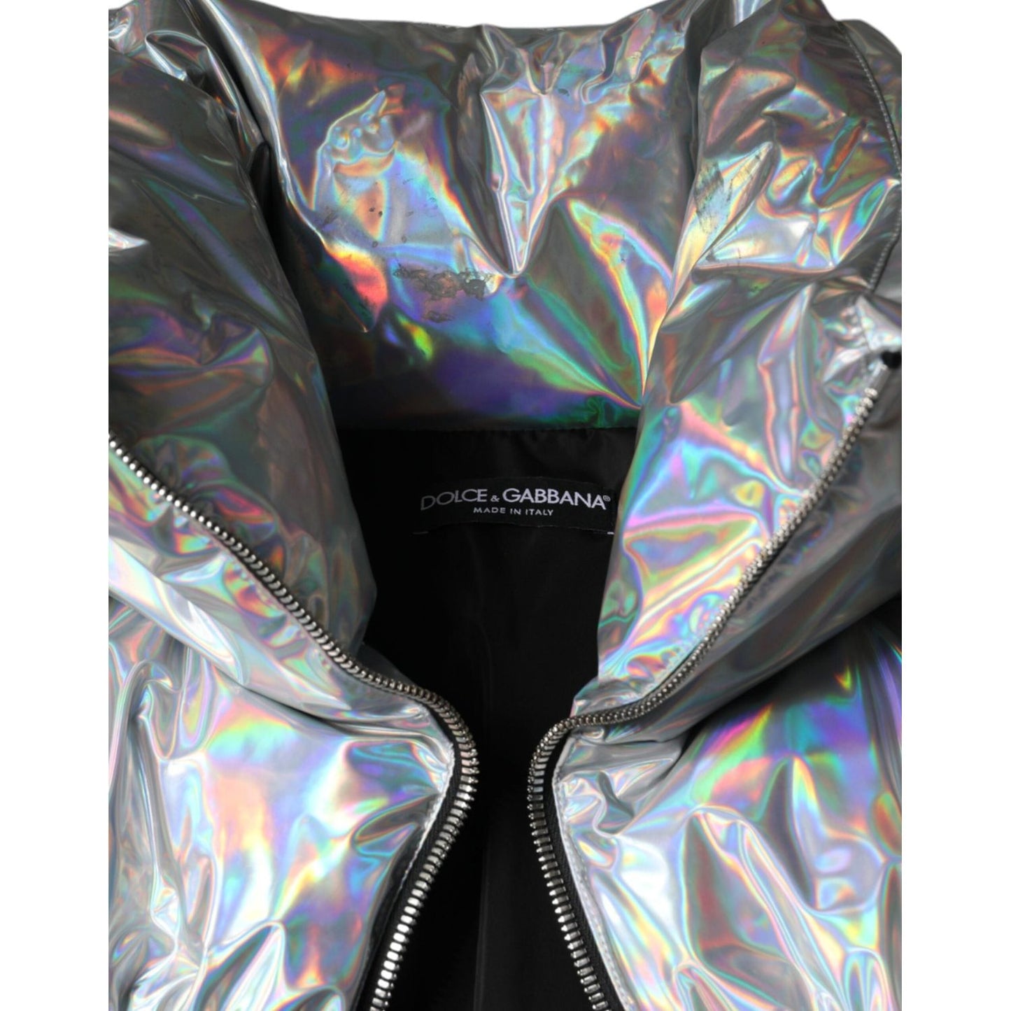 Dolce & Gabbana Silver Iridescent Puffer Full Zip Coat Jacket Dolce & Gabbana Dark Slate Gray