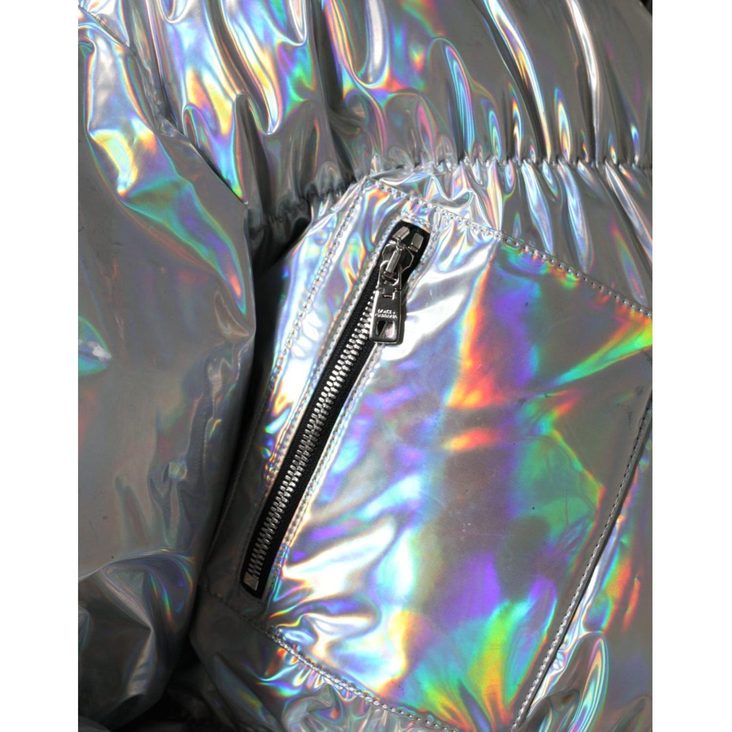 Dolce & Gabbana Silver Iridescent Puffer Full Zip Coat Jacket Dolce & Gabbana Dim Gray
