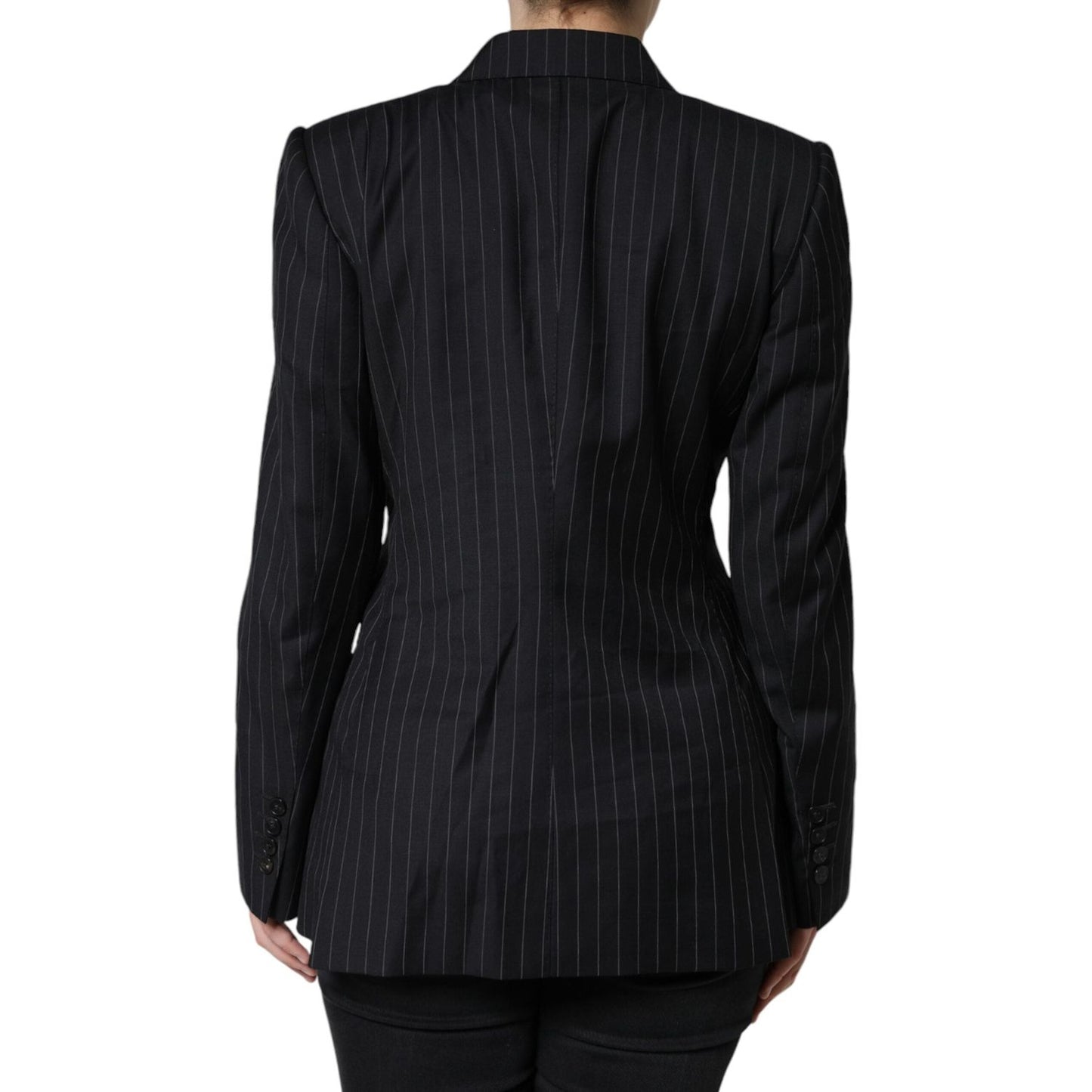 Dolce & Gabbana Black Striped Double Breasted Coat Jacket Dolce & Gabbana Black