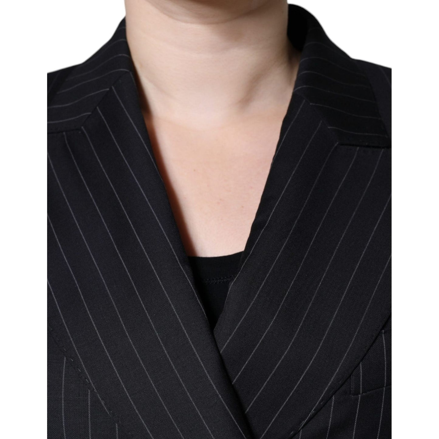 Dolce & Gabbana Black Striped Double Breasted Coat Jacket Dolce & Gabbana Tan