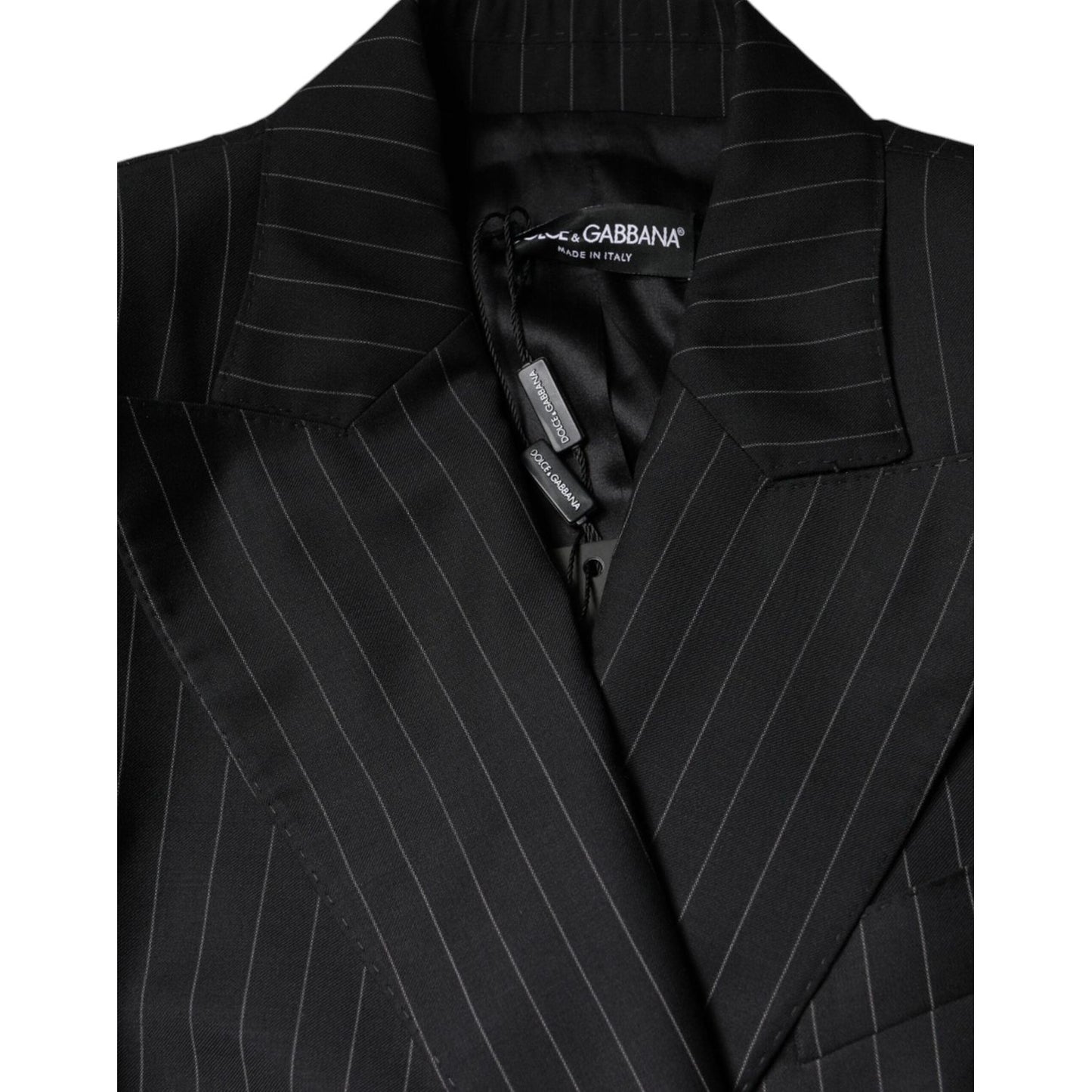 Dolce & Gabbana Black Striped Double Breasted Coat Jacket Dolce & Gabbana Black