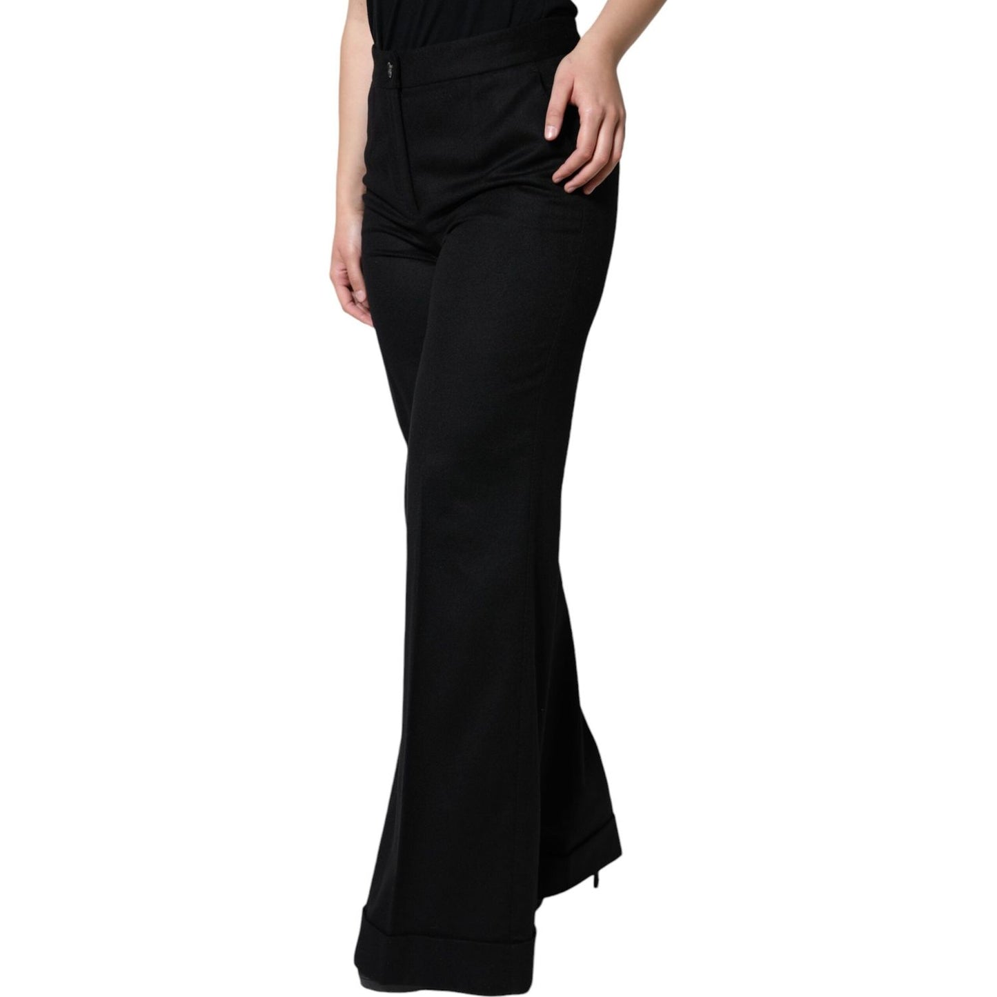 Dolce & Gabbana Black Cashmere Mid Waist Women Boot Cut Pants Dolce & Gabbana Black