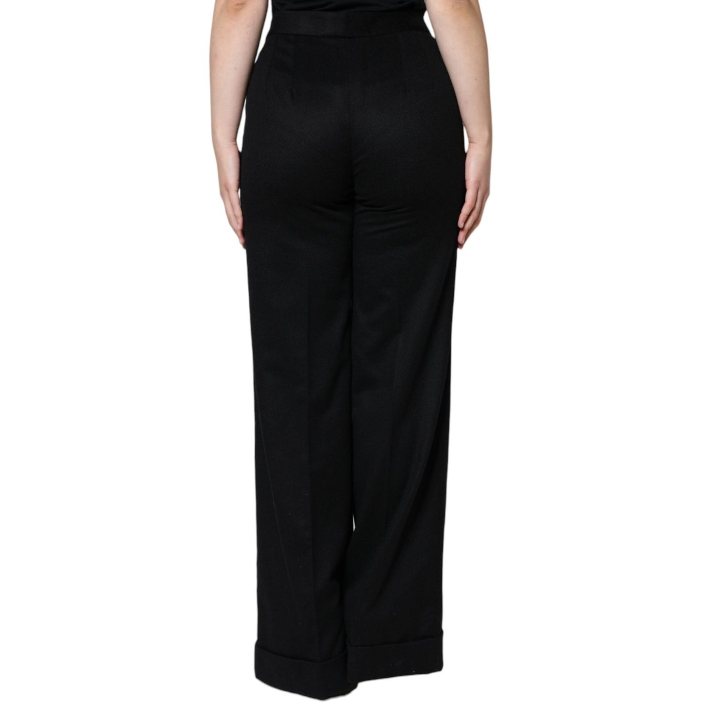 Dolce & Gabbana Black Cashmere Mid Waist Women Boot Cut Pants Dolce & Gabbana Black