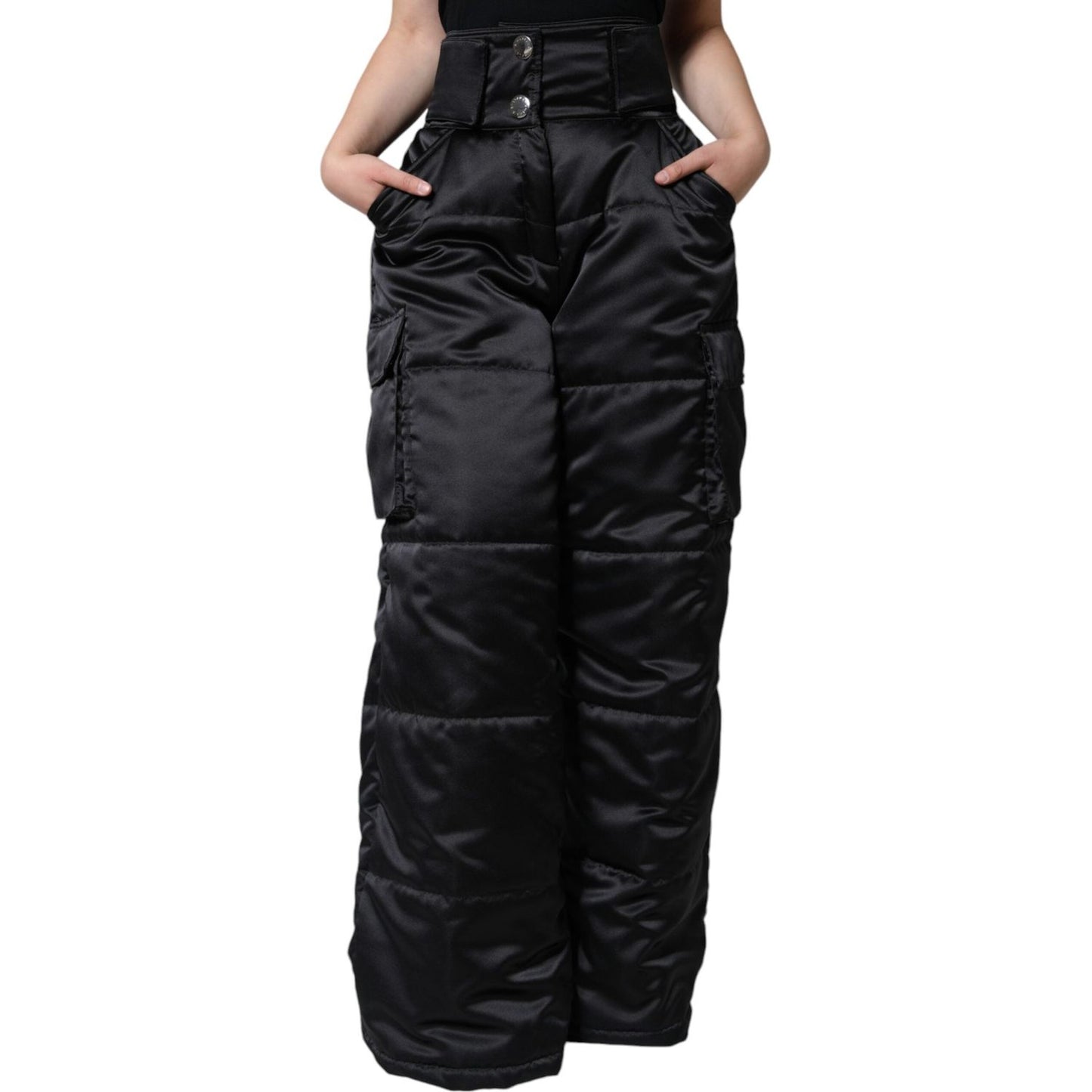Dolce & Gabbana Black Quilted High Waist Women Boot Cut Pants Dolce & Gabbana Black