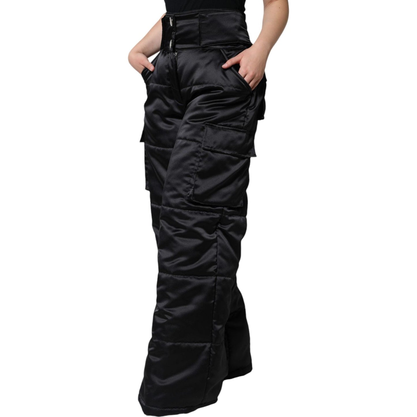 Dolce & Gabbana Black Quilted High Waist Women Boot Cut Pants Dolce & Gabbana Black