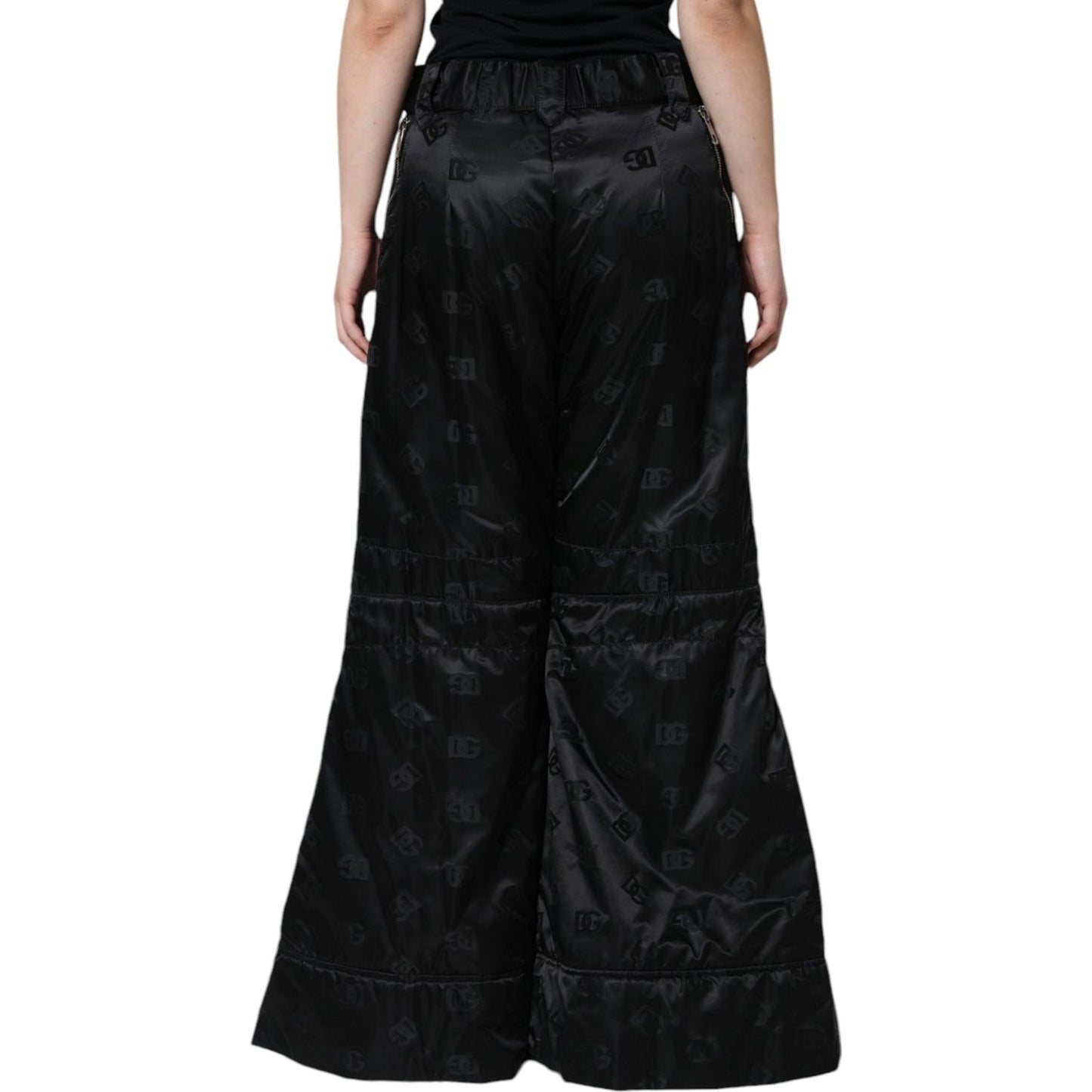 Dolce & Gabbana Black Quilted High Waist Women Wide Leg Pants Dolce & Gabbana Black