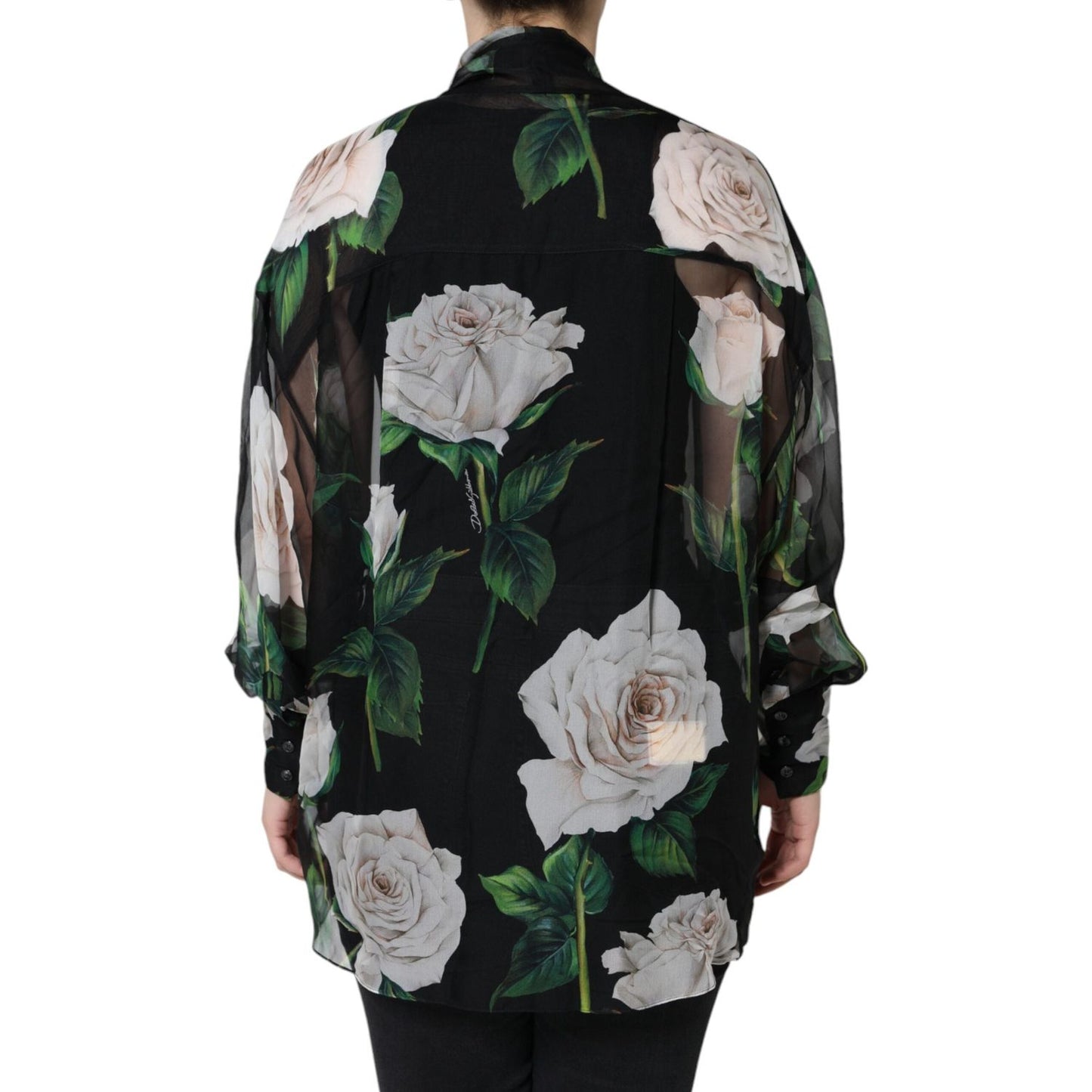Dolce & Gabbana Black Floral Print Silk Cardigan Blouse Top Dolce & Gabbana Dark Gray