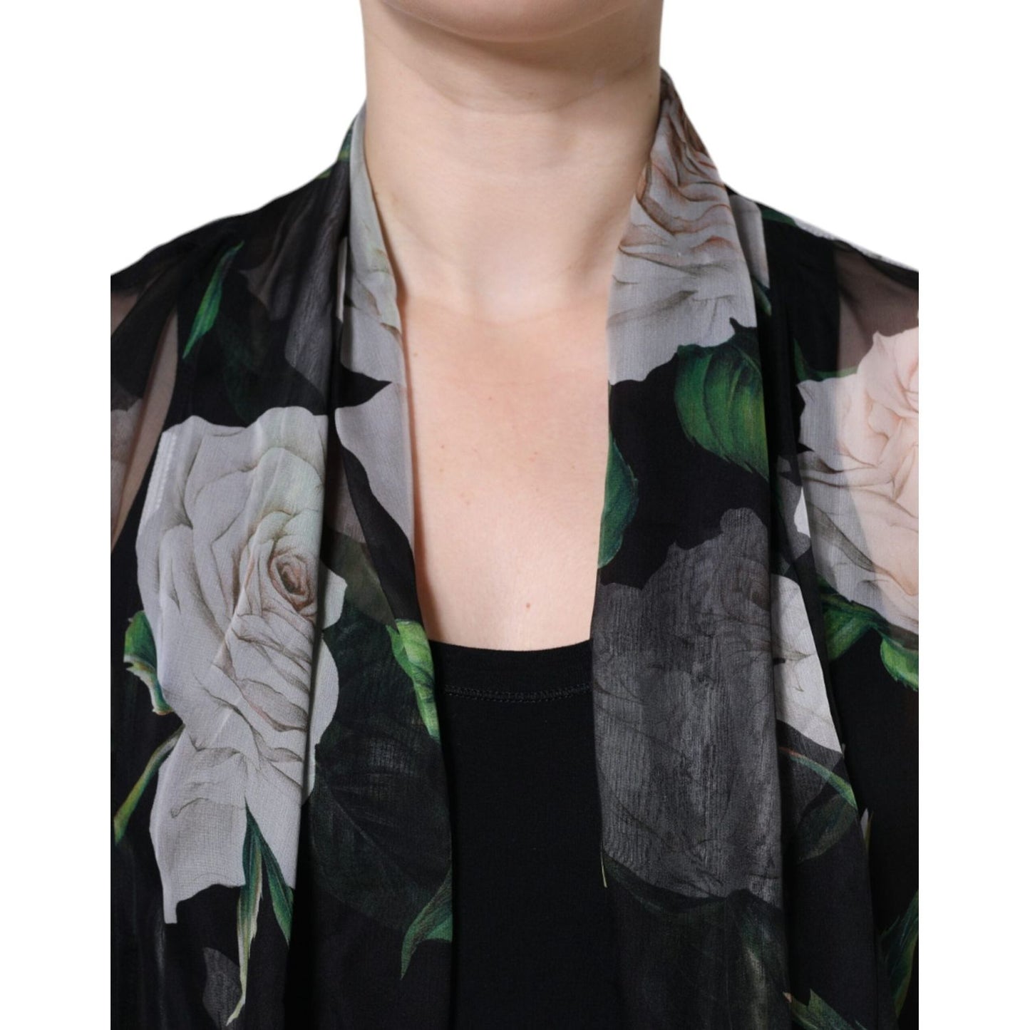 Dolce & Gabbana Black Floral Print Silk Cardigan Blouse Top Dolce & Gabbana Gray