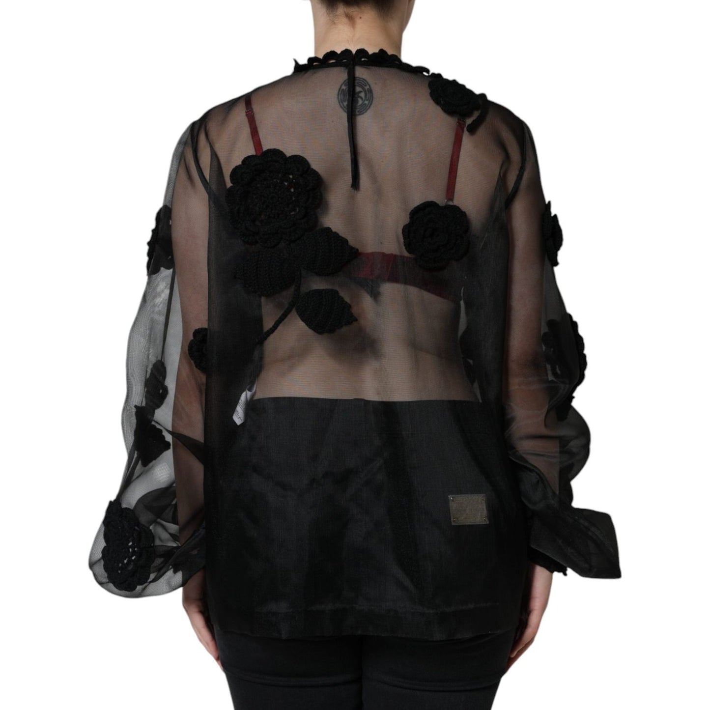 Dolce & Gabbana Black Nylon Mesh Transparent Floral Blouse Dolce & Gabbana Black