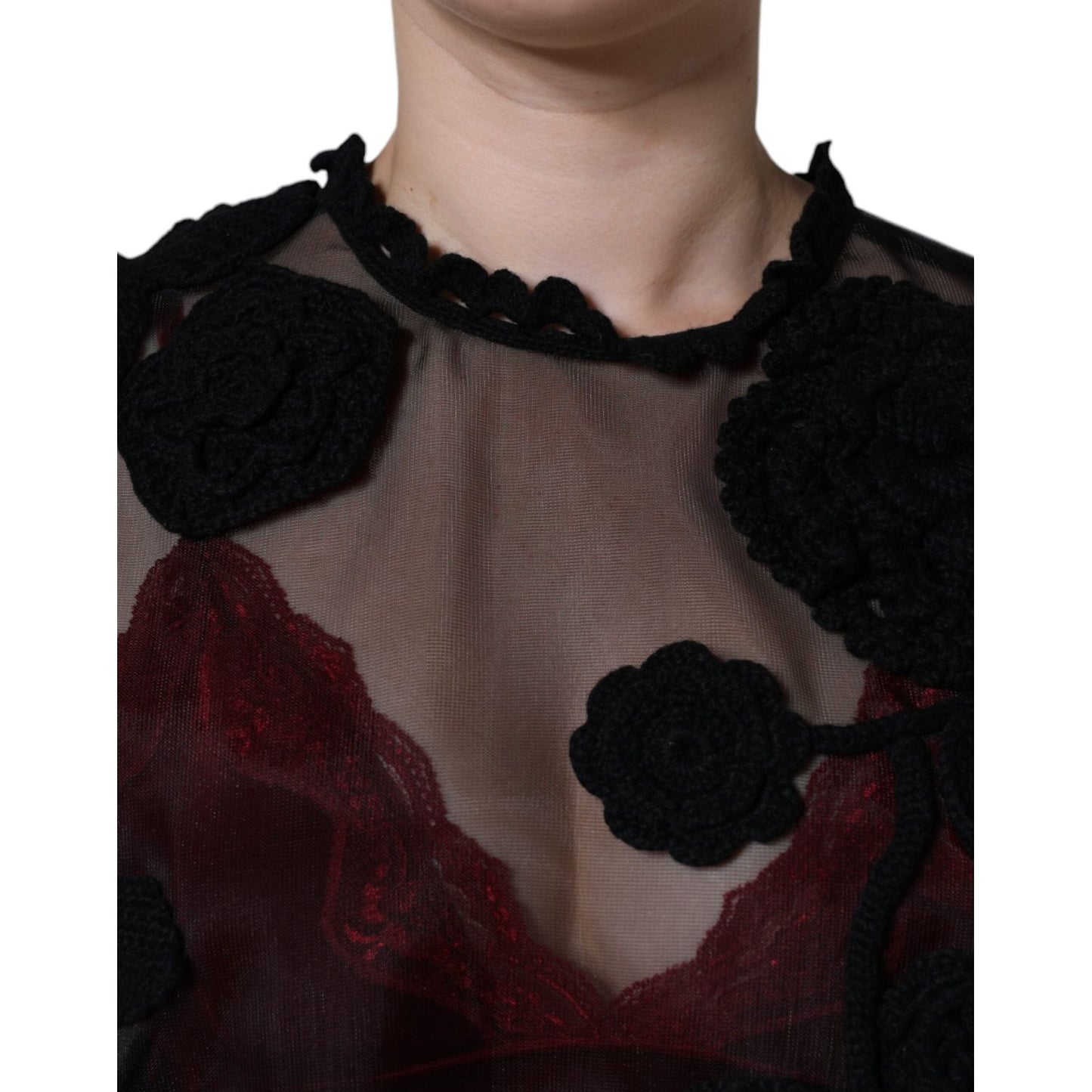 Dolce & Gabbana Black Nylon Mesh Transparent Floral Blouse Dolce & Gabbana Black