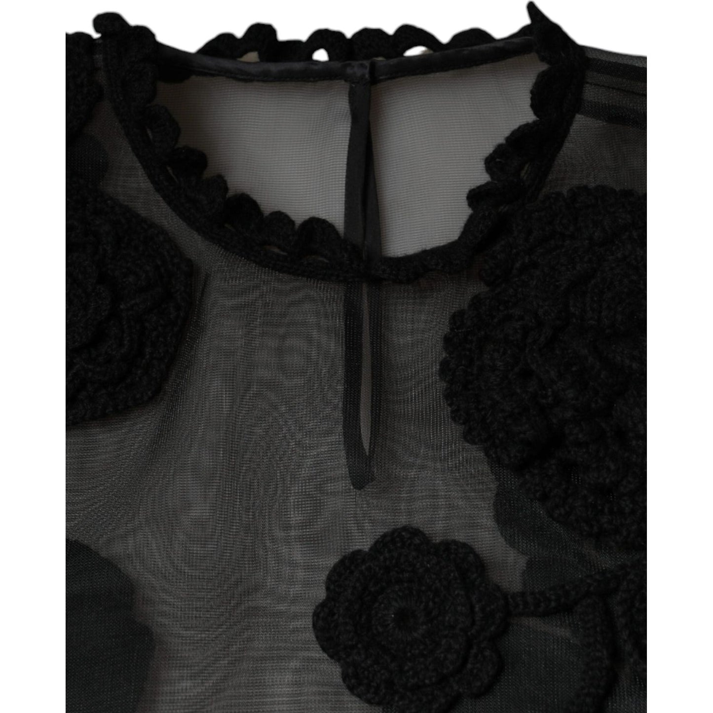 Dolce & Gabbana Black Nylon Mesh Transparent Floral Blouse Dolce & Gabbana Black