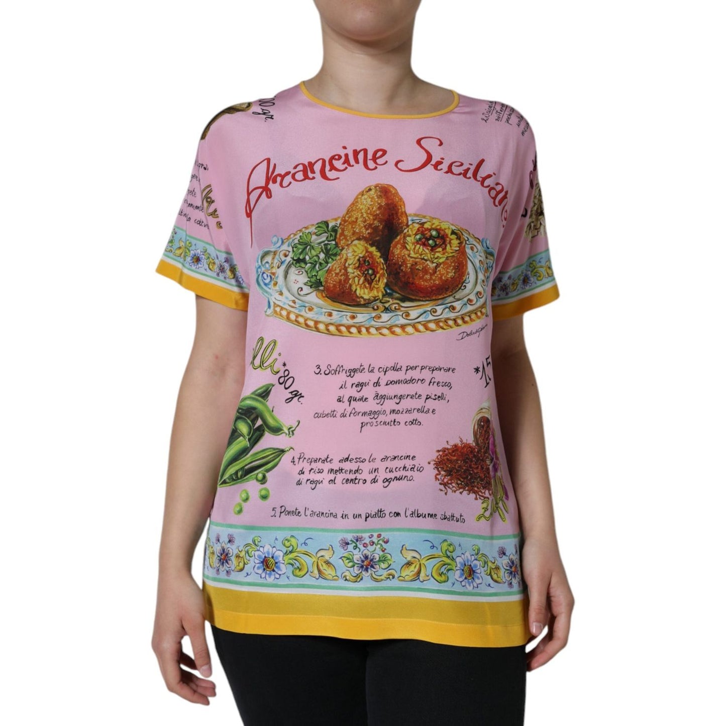 Dolce & Gabbana Pink Silk Araneine Siciliana Print Short Sleeves Top Dolce & Gabbana Rosy Brown