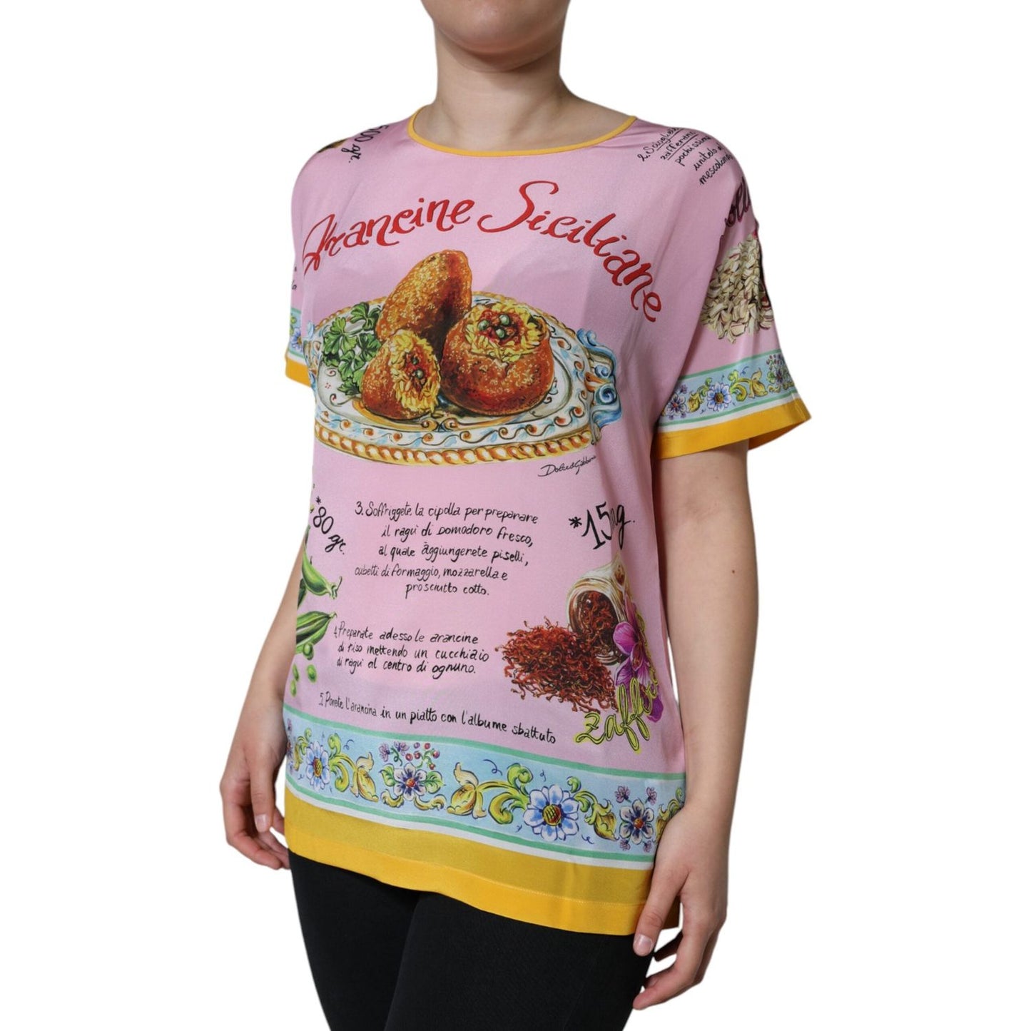 Dolce & Gabbana Pink Silk Araneine Siciliana Print Short Sleeves Top Dolce & Gabbana Rosy Brown