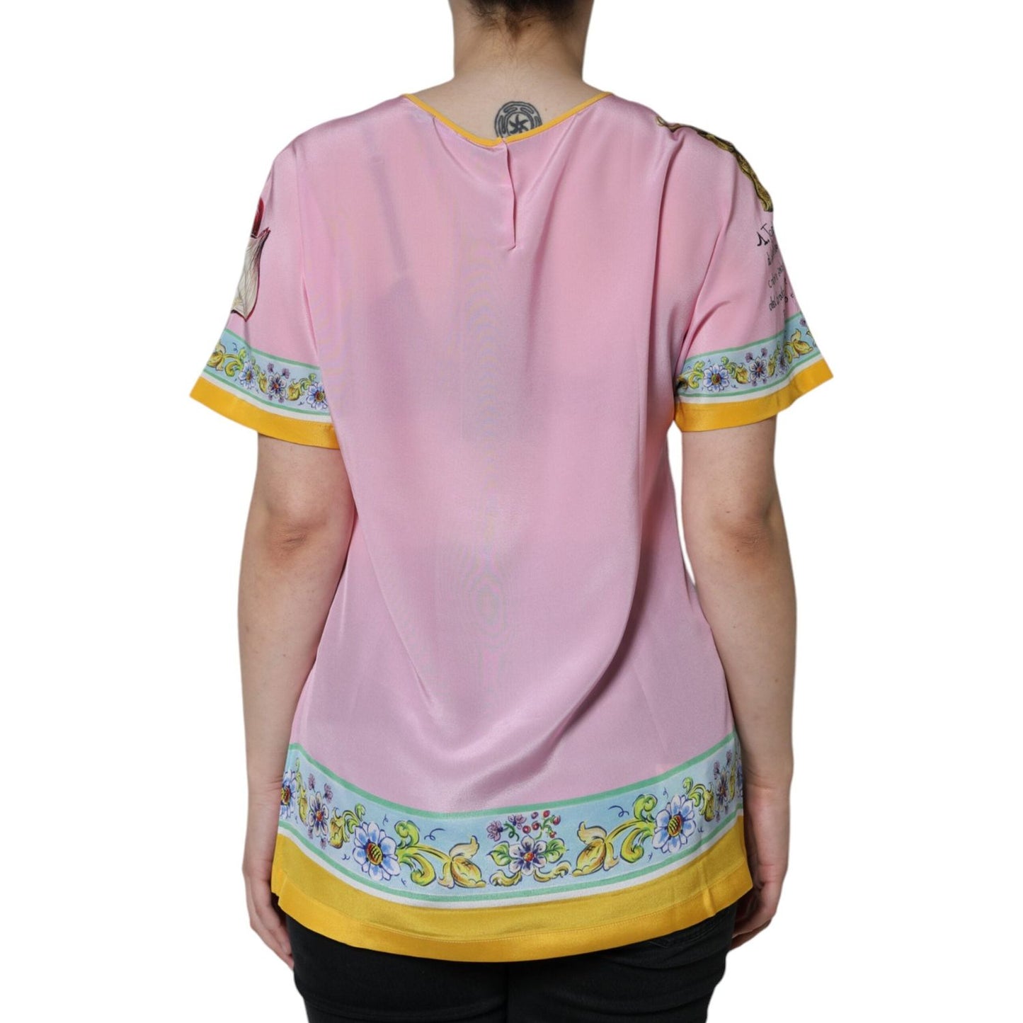 Dolce & Gabbana Pink Silk Araneine Siciliana Print Short Sleeves Top Dolce & Gabbana Dark Gray
