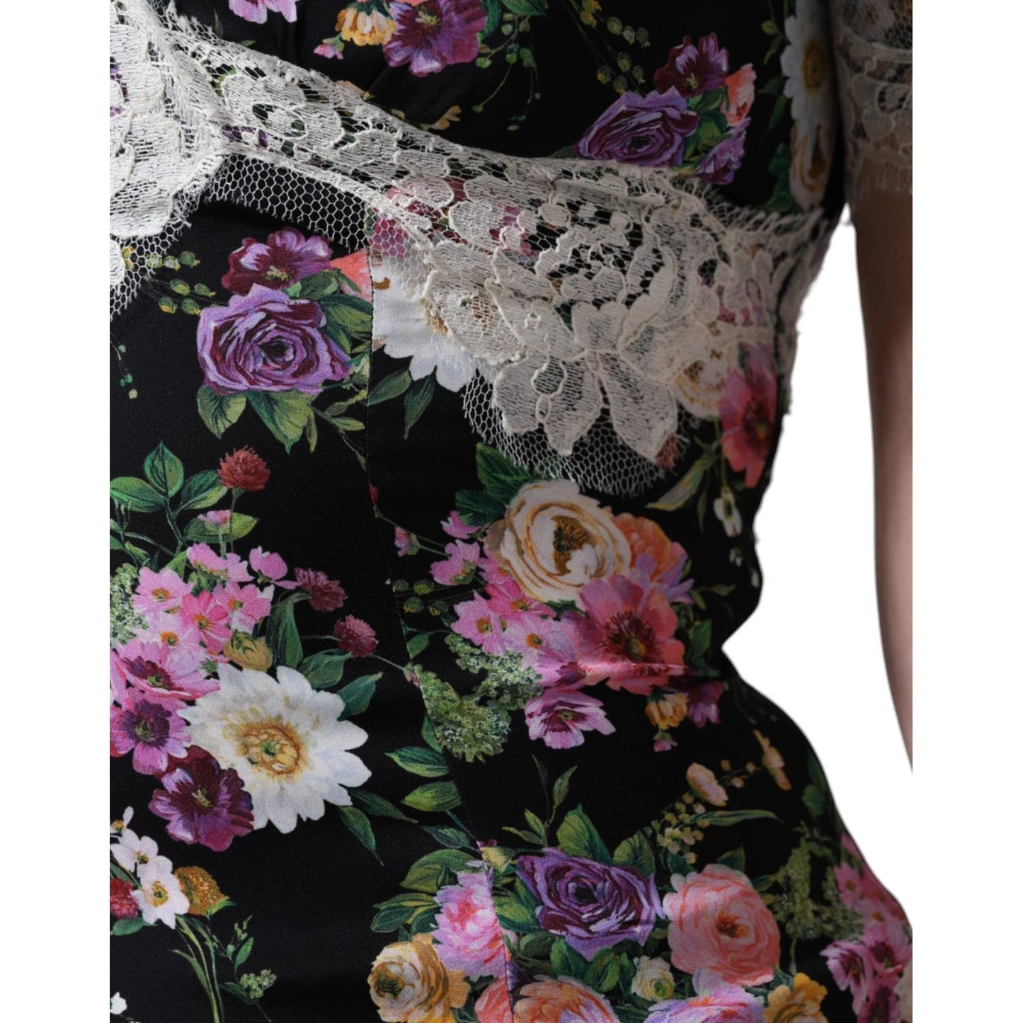 Dolce & Gabbana Black Floral Lace Short Sleeves Blouse Top Dolce & Gabbana Black