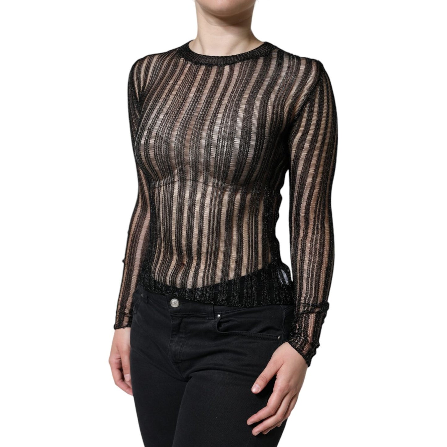 Dolce & Gabbana Black Stripe See Through Long Sleeves Top Dolce & Gabbana Black