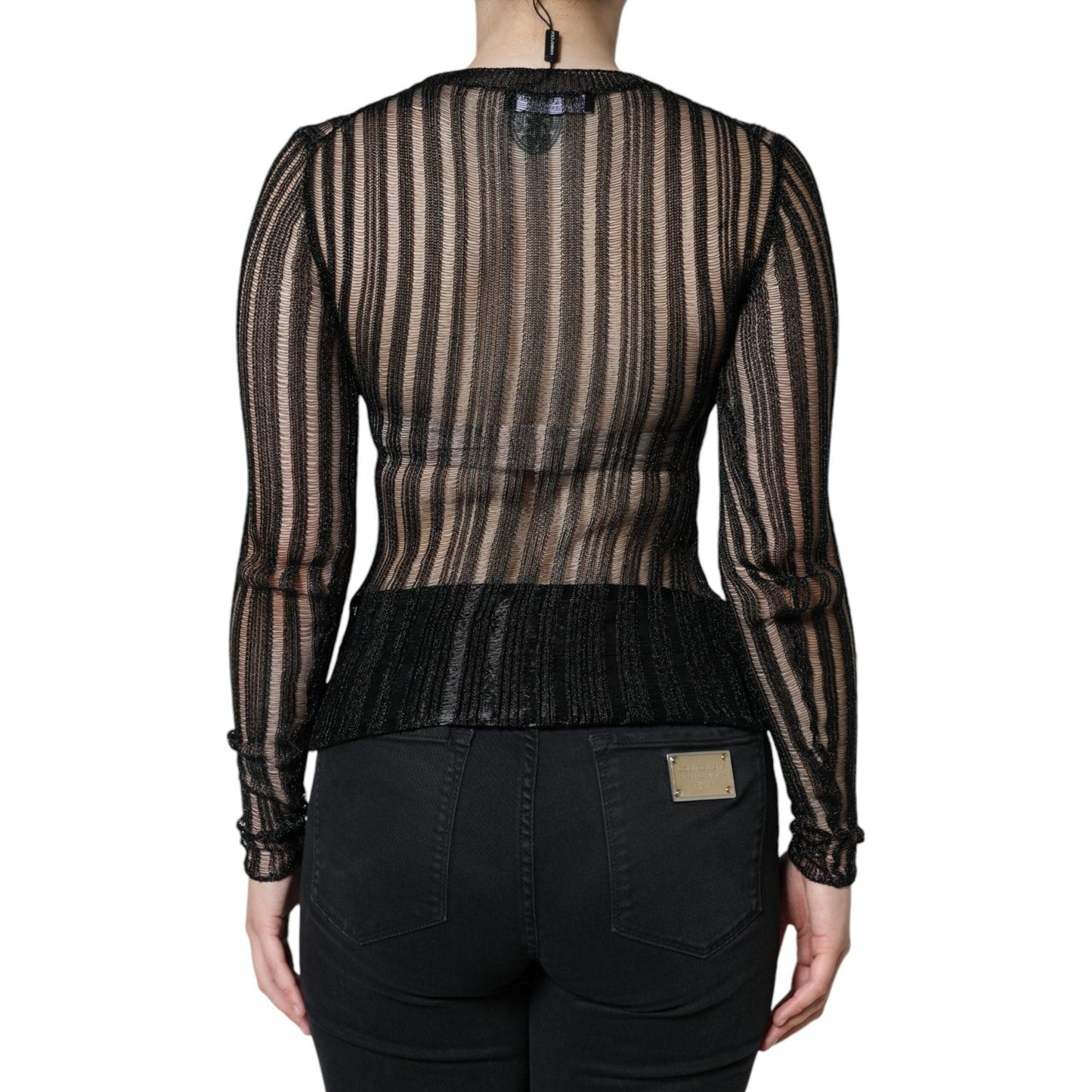 Dolce & Gabbana Black Stripe See Through Long Sleeves Top Dolce & Gabbana Black