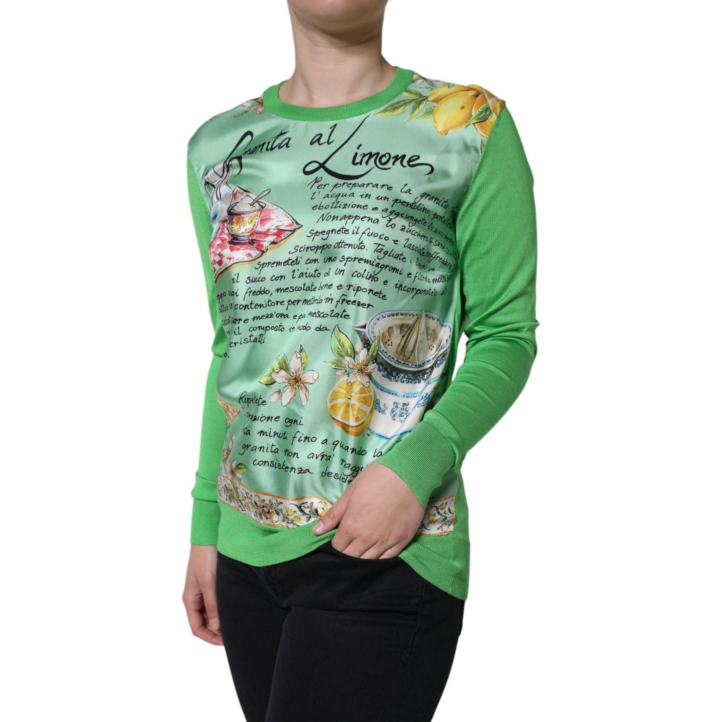 Dolce & Gabbana Green Silk Granita Al Limone Long Sleeves Sweater Dolce & Gabbana Slate Gray