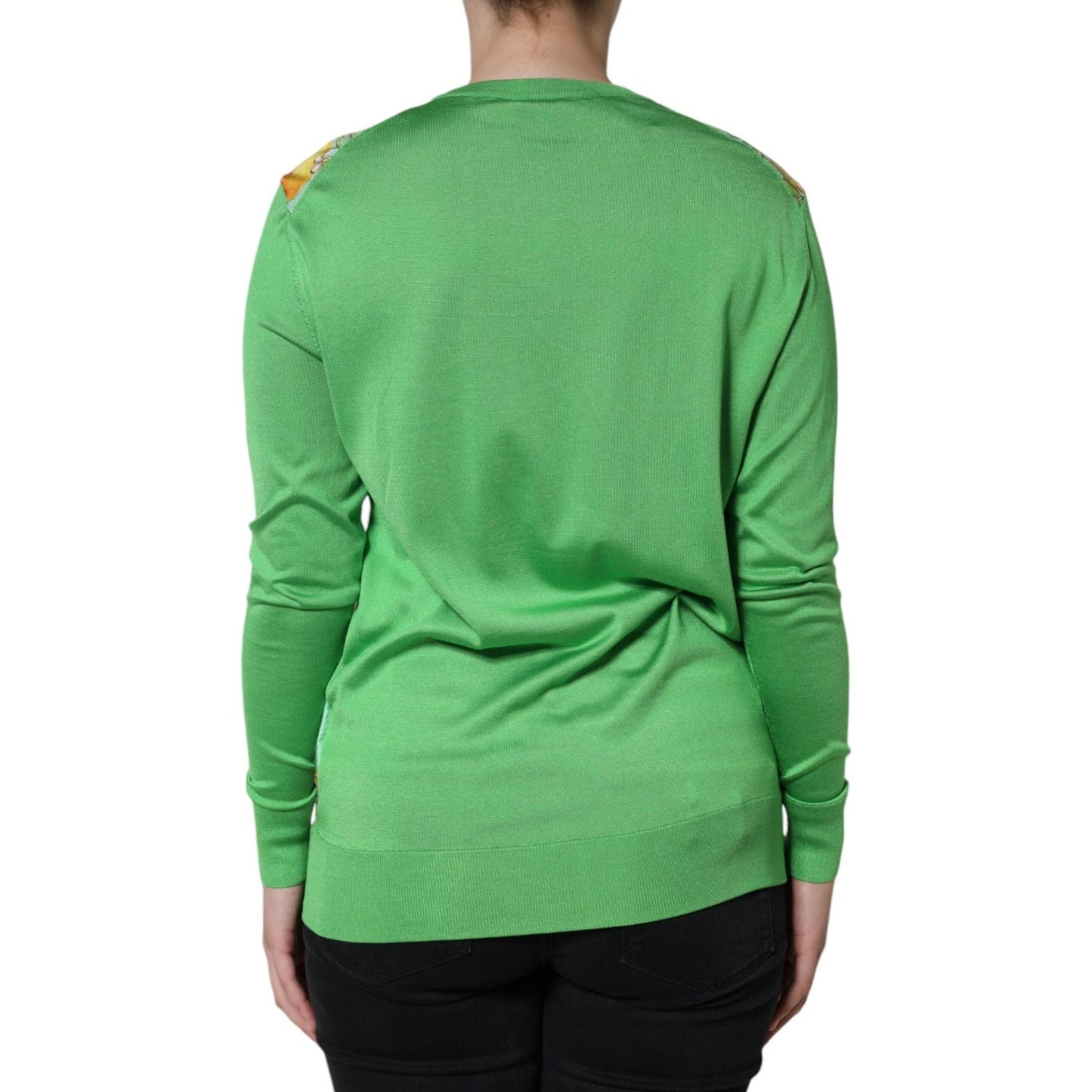 Dolce & Gabbana Green Silk Granita Al Limone Long Sleeves Sweater Dolce & Gabbana Medium Sea Green
