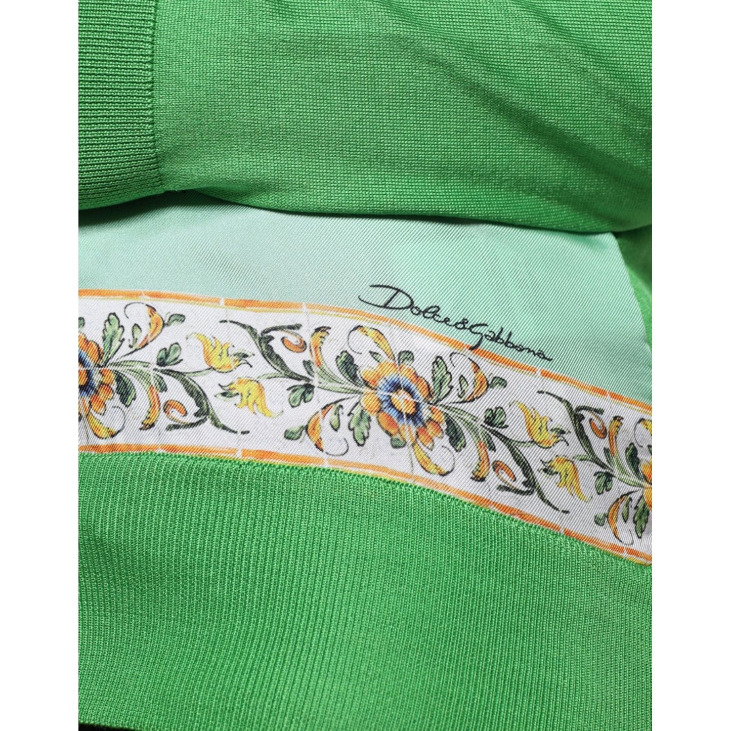 Dolce & Gabbana Green Silk Granita Al Limone Long Sleeves Sweater Dolce & Gabbana Sea Green
