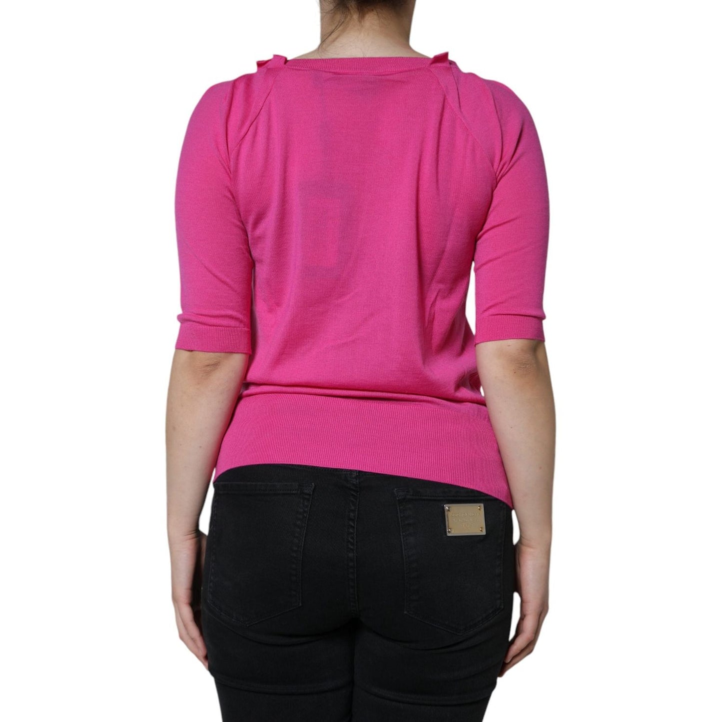 Dolce & Gabbana Pink Wool Button Down Short Sleeve Blouse Top Dolce & Gabbana Maroon