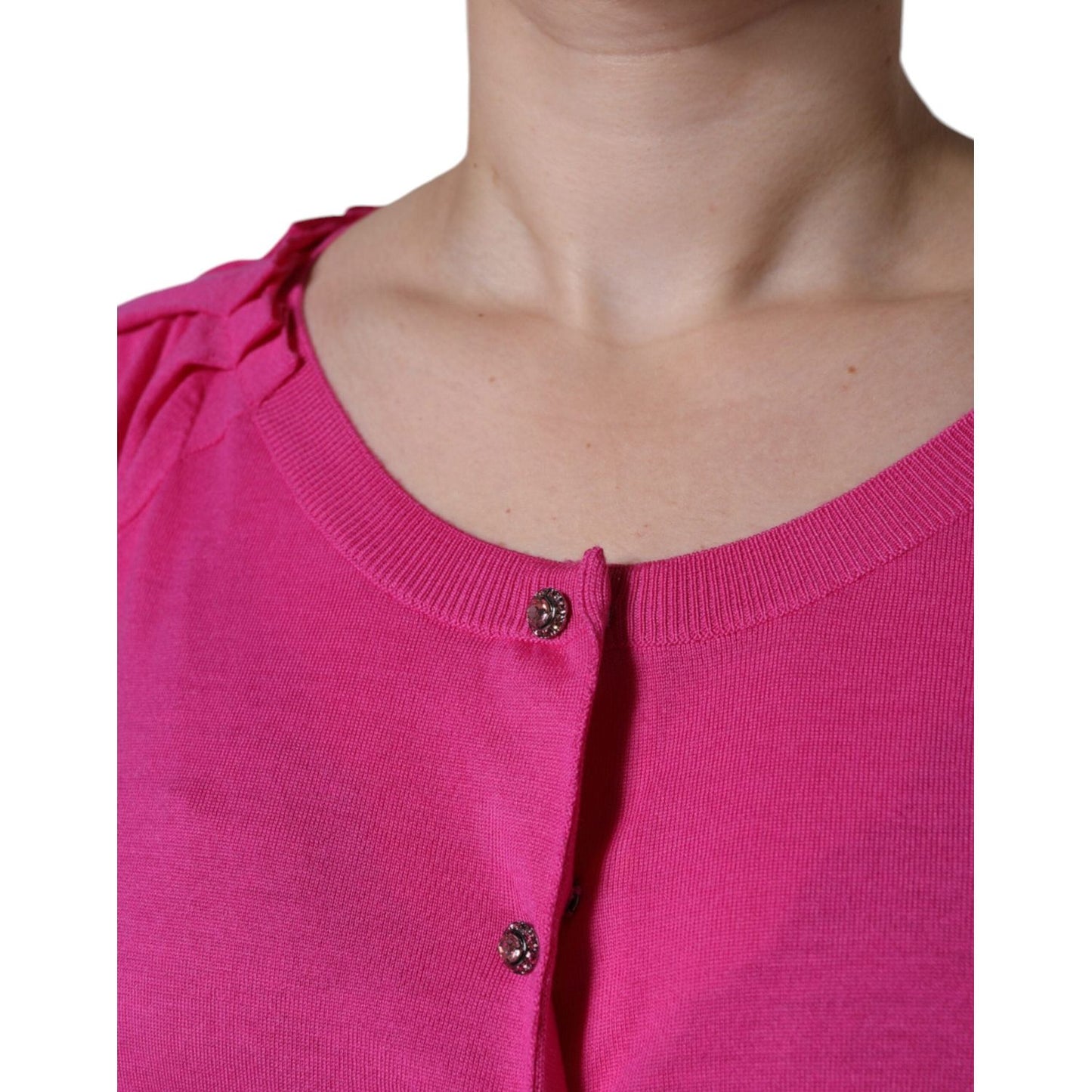 Dolce & Gabbana Pink Wool Button Down Short Sleeve Blouse Top Dolce & Gabbana Maroon