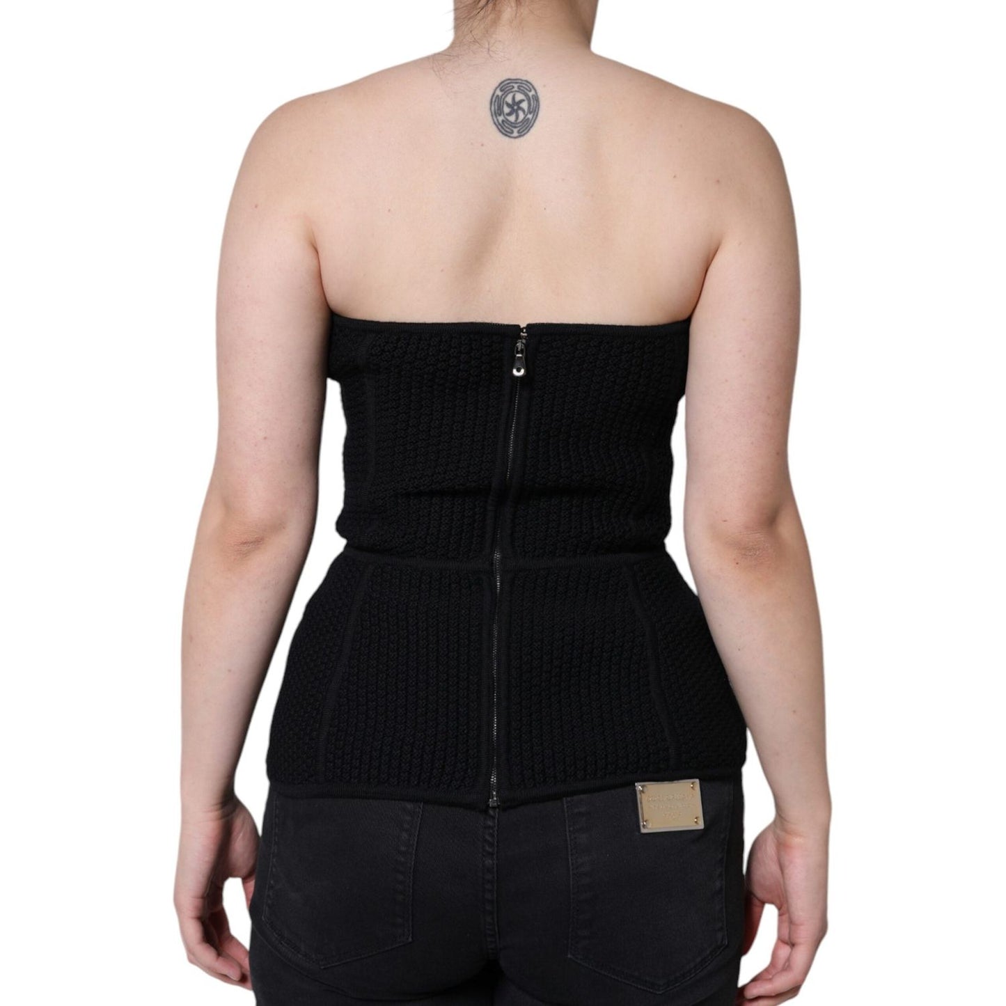 Dolce & Gabbana Black Bustier Sleeveless Corset Blouse Top Dolce & Gabbana Tan