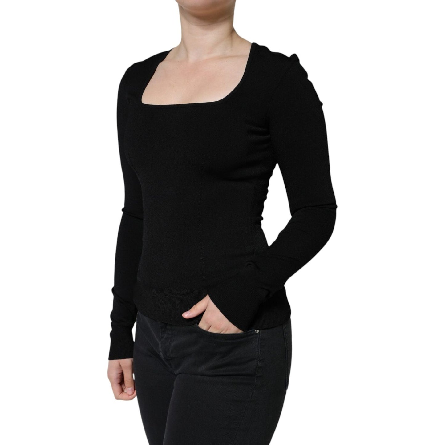 Dolce & Gabbana Black Long Sleeves Blouse Square Neck Top Dolce & Gabbana Black