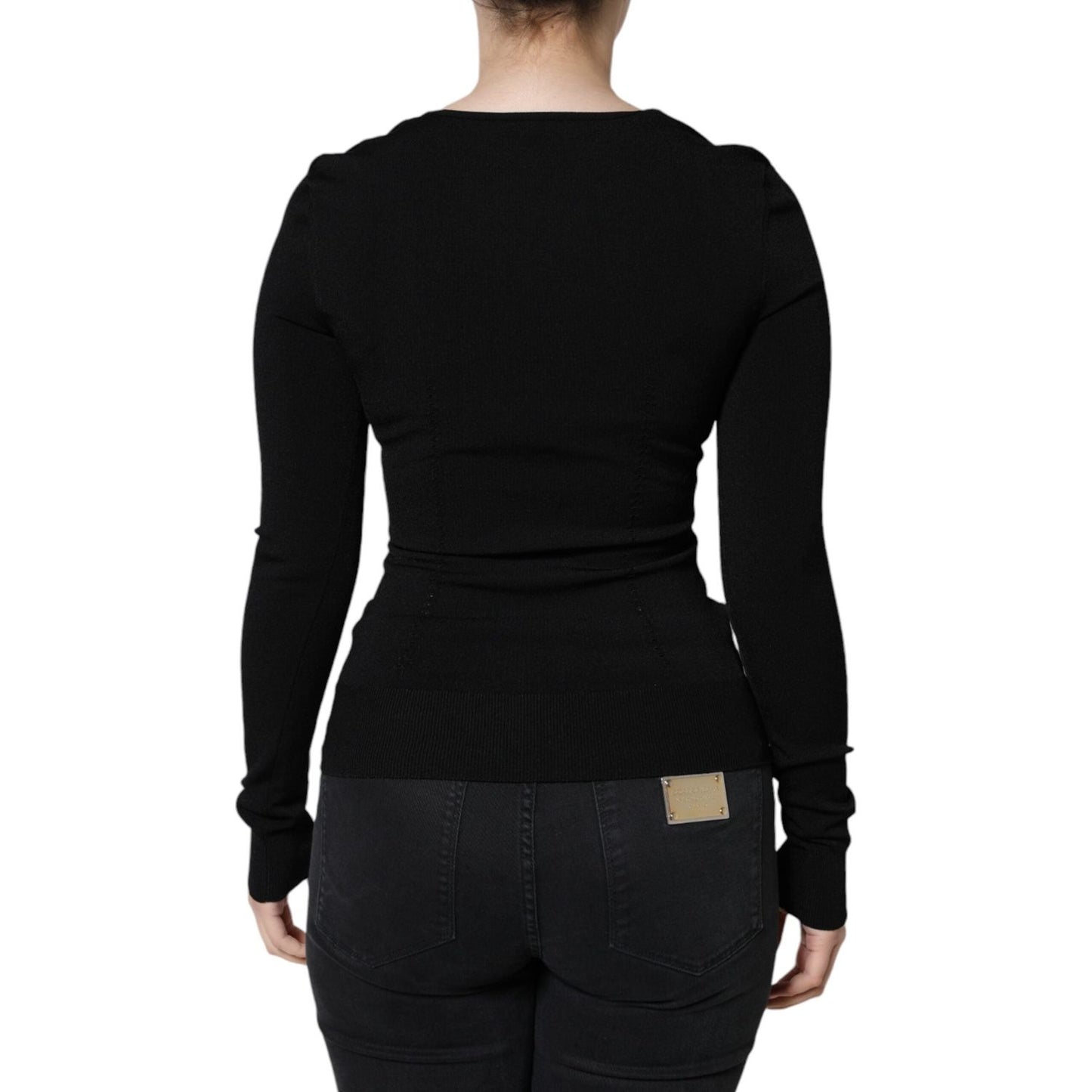 Dolce & Gabbana Black Long Sleeves Blouse Square Neck Top Dolce & Gabbana Black