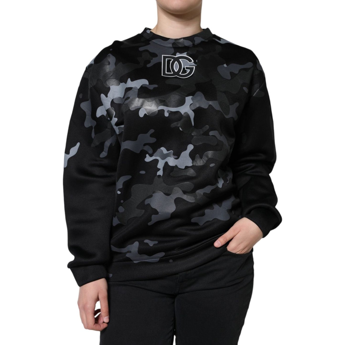 Dolce & Gabbana Black Camouflage Round Neck Sweatshirt Sweater Dolce & Gabbana Black