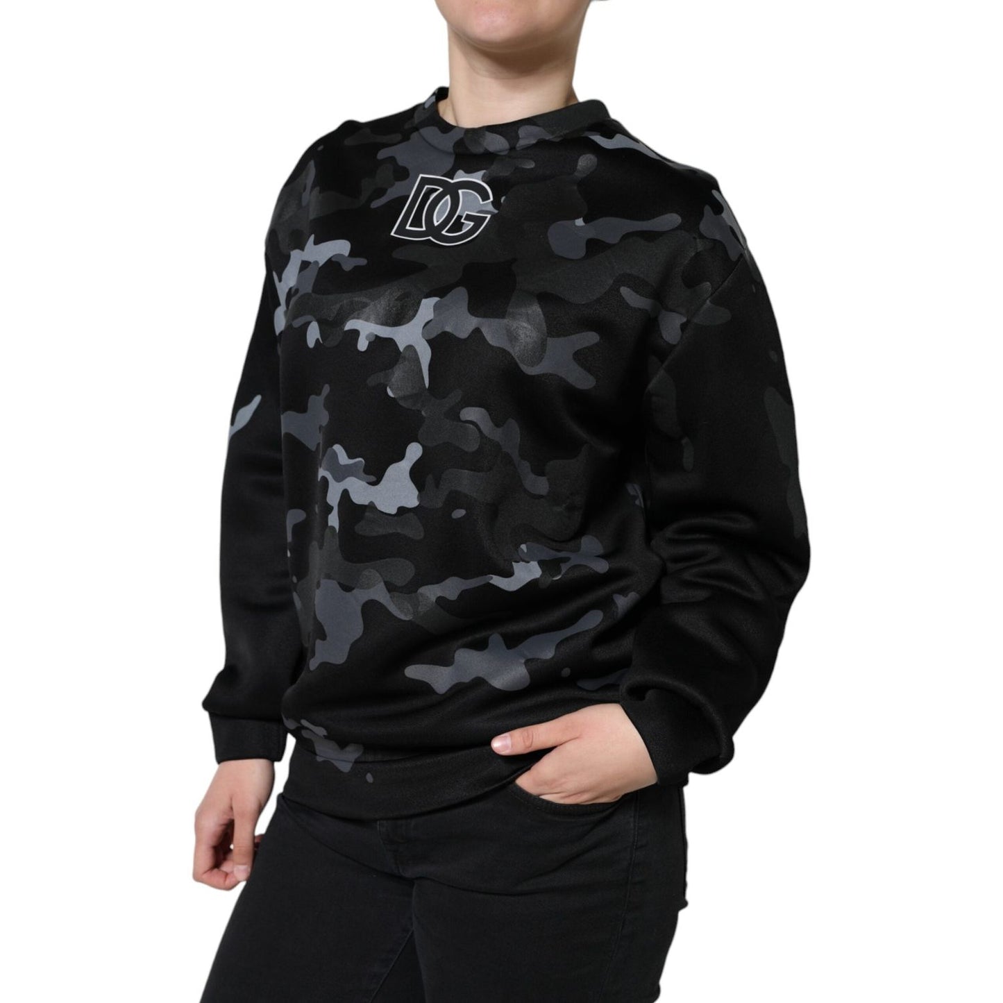 Dolce & Gabbana Black Camouflage Round Neck Sweatshirt Sweater Dolce & Gabbana Black