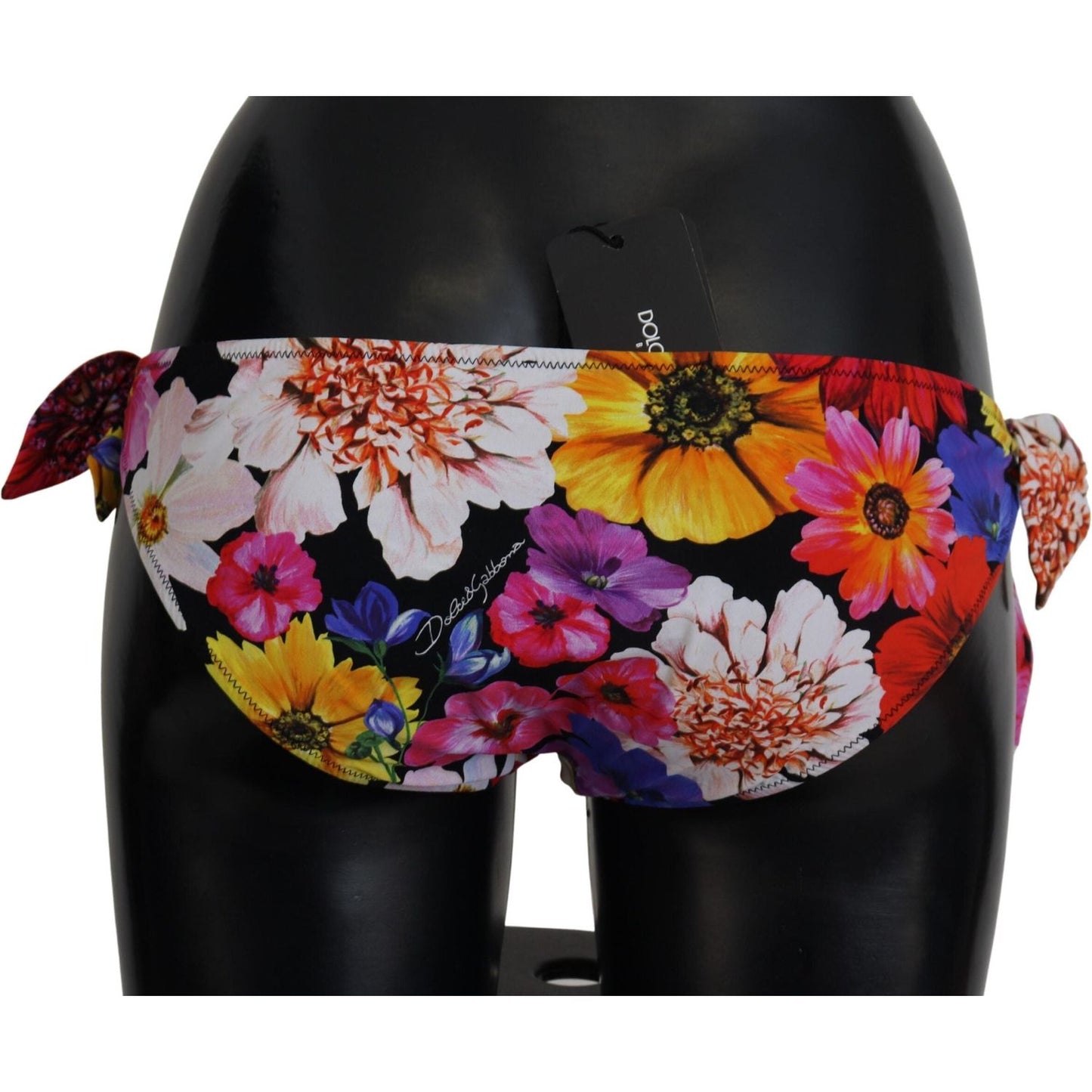 Dolce & Gabbana Black Floral Print Swimsuit Bikini Bottom Swimwear Dolce & Gabbana Rosy Brown