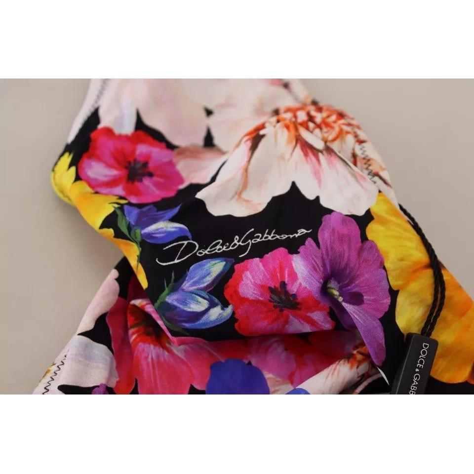 Dolce & Gabbana Black Floral Print Swimsuit Bikini Bottom Swimwear Dolce & Gabbana Dark Gray