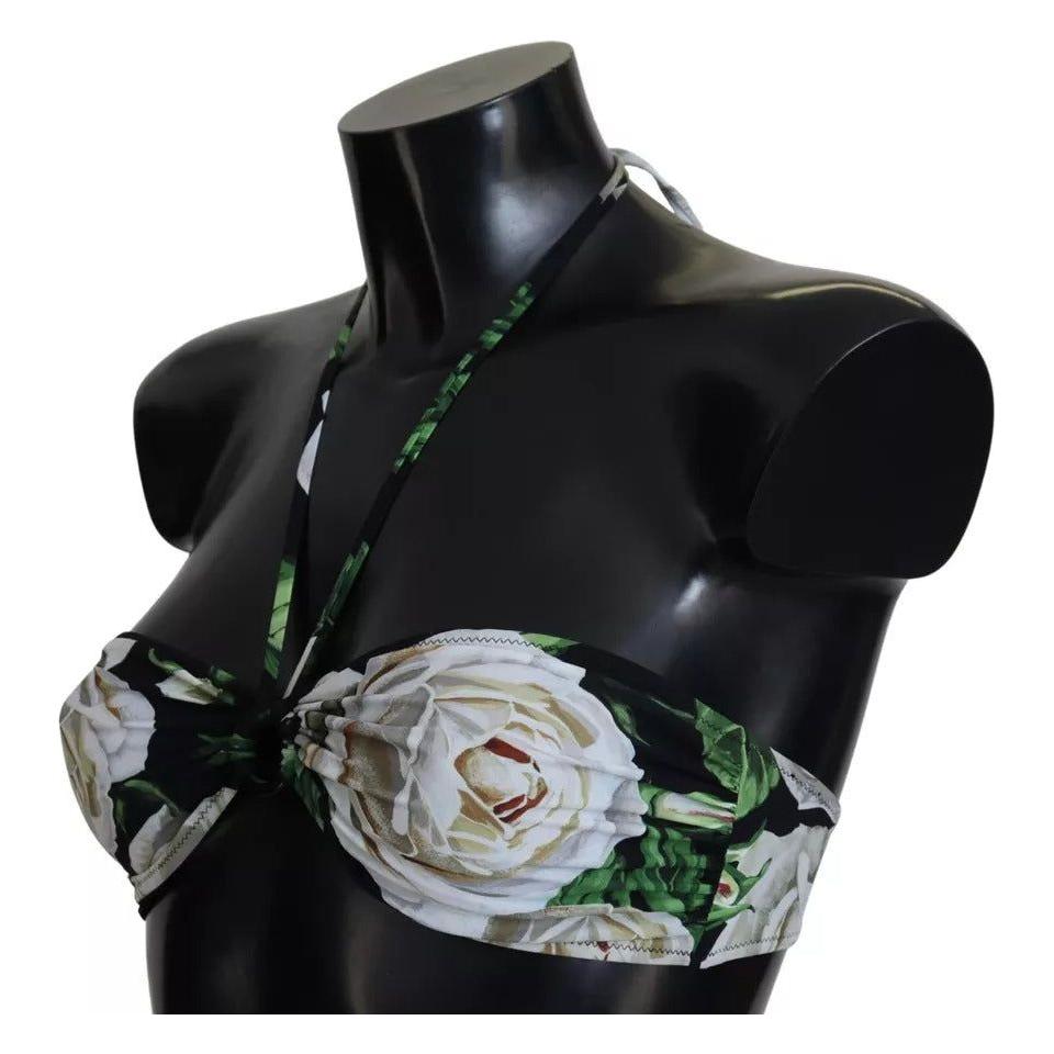 Dolce & Gabbana Black Floral Halter Beachwear Swimwear Bikini Top Dolce & Gabbana Black
