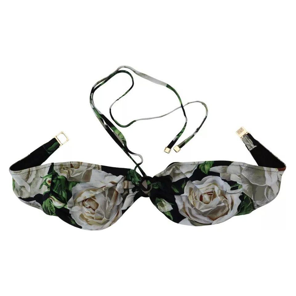 Dolce & Gabbana Black Floral Halter Beachwear Swimwear Bikini Top Dolce & Gabbana Dark Slate Gray