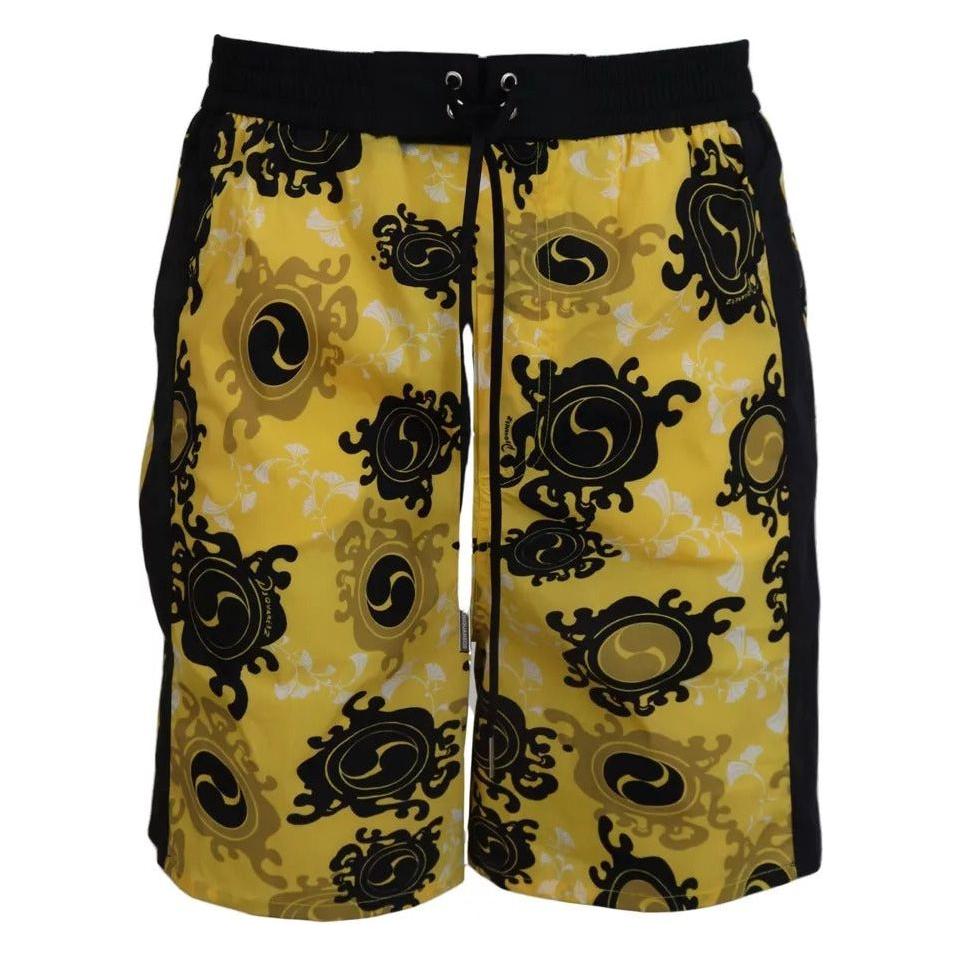 Dsquared² Yellow Black Printed Nylon Beachwear Shorts Swimwear Dsquared² Sienna