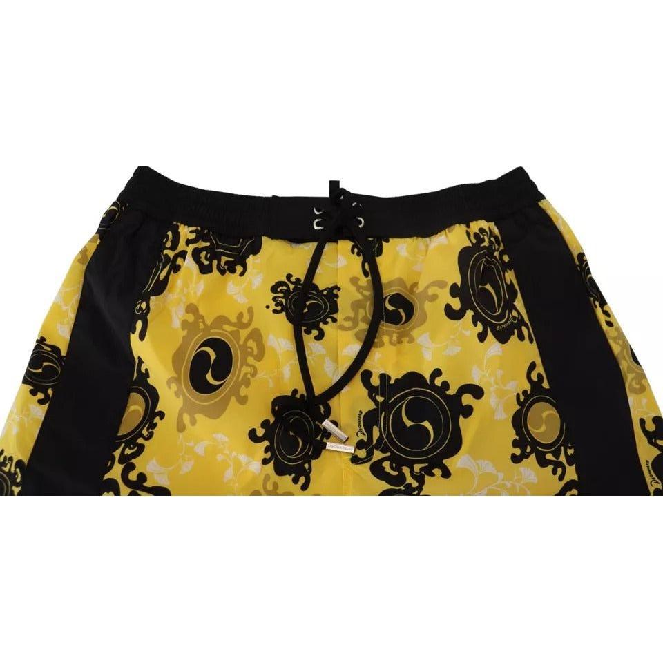 Dsquared² Yellow Black Printed Nylon Beachwear Shorts Swimwear Dsquared² Dark Khaki