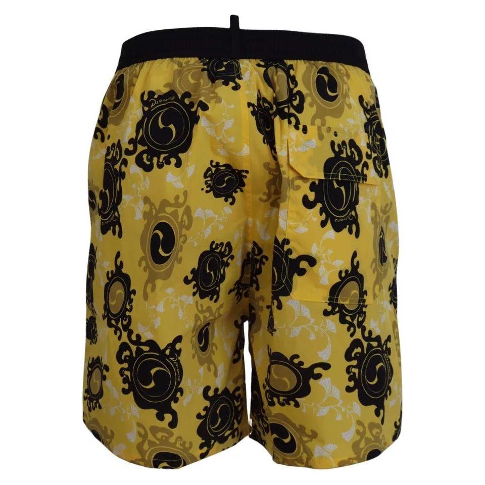 Dsquared² Yellow Black Printed Nylon Beachwear Shorts Swimwear Dsquared² Sienna