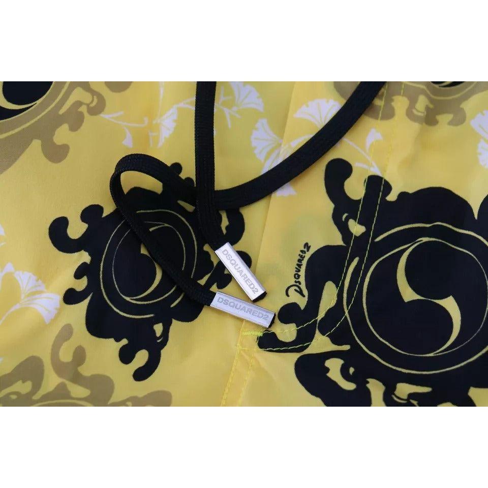 Dsquared² Yellow Black Printed Nylon Beachwear Shorts Swimwear Dsquared² Dark Khaki
