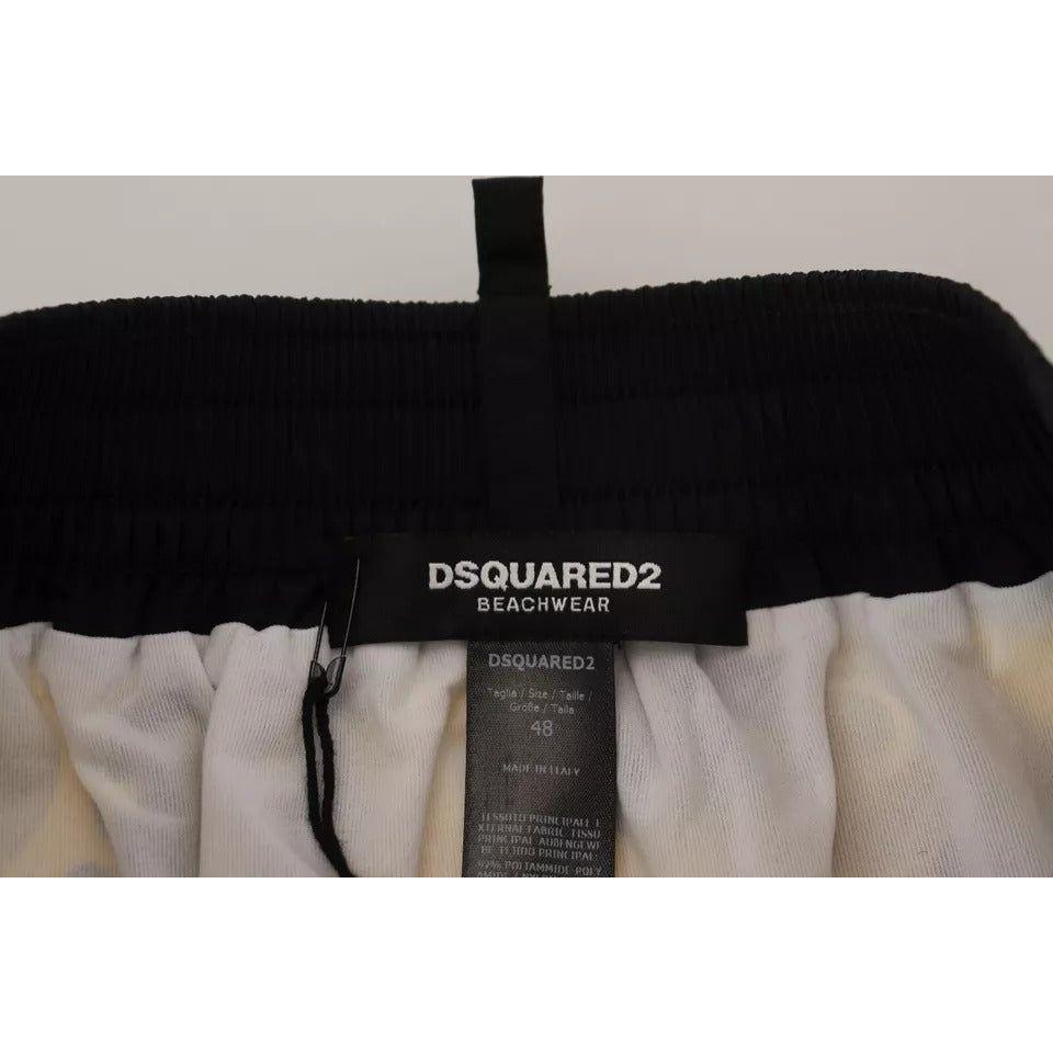 Dsquared² Yellow Black Printed Nylon Beachwear Shorts Swimwear Dsquared² Black