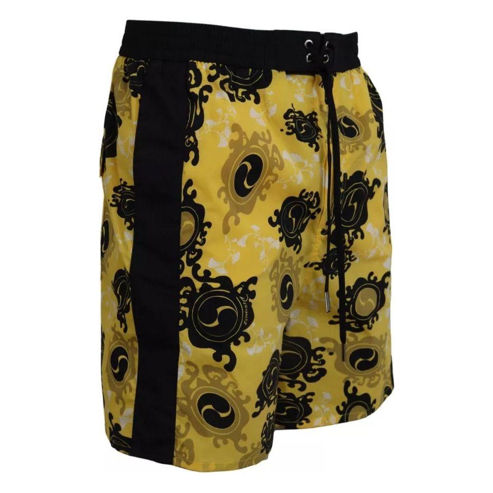 Dsquared² Yellow Black Printed Nylon Beachwear Shorts Swimwear Dsquared² Black