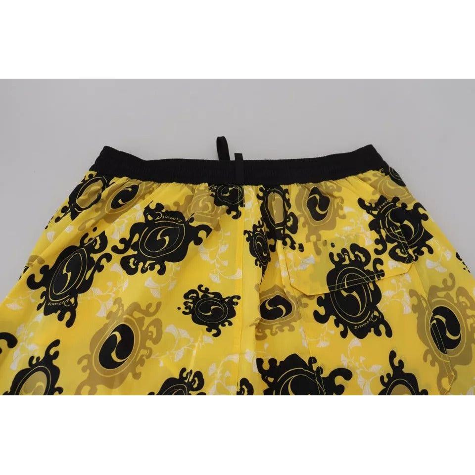 Dsquared² Yellow Black Printed Nylon Beachwear Shorts Swimwear Dsquared² Goldenrod