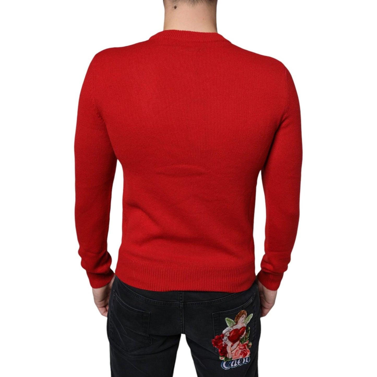 Dolce & Gabbana Red I'm The King Wool Crew Neck Sweatshirt Sweater Dolce & Gabbana Firebrick