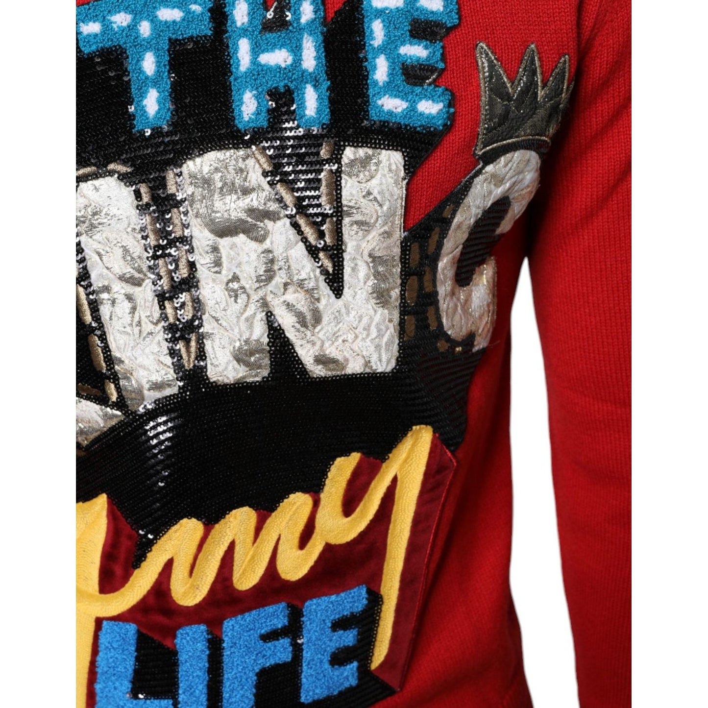 Dolce & Gabbana Red I'm The King Wool Crew Neck Sweatshirt Sweater Dolce & Gabbana Black