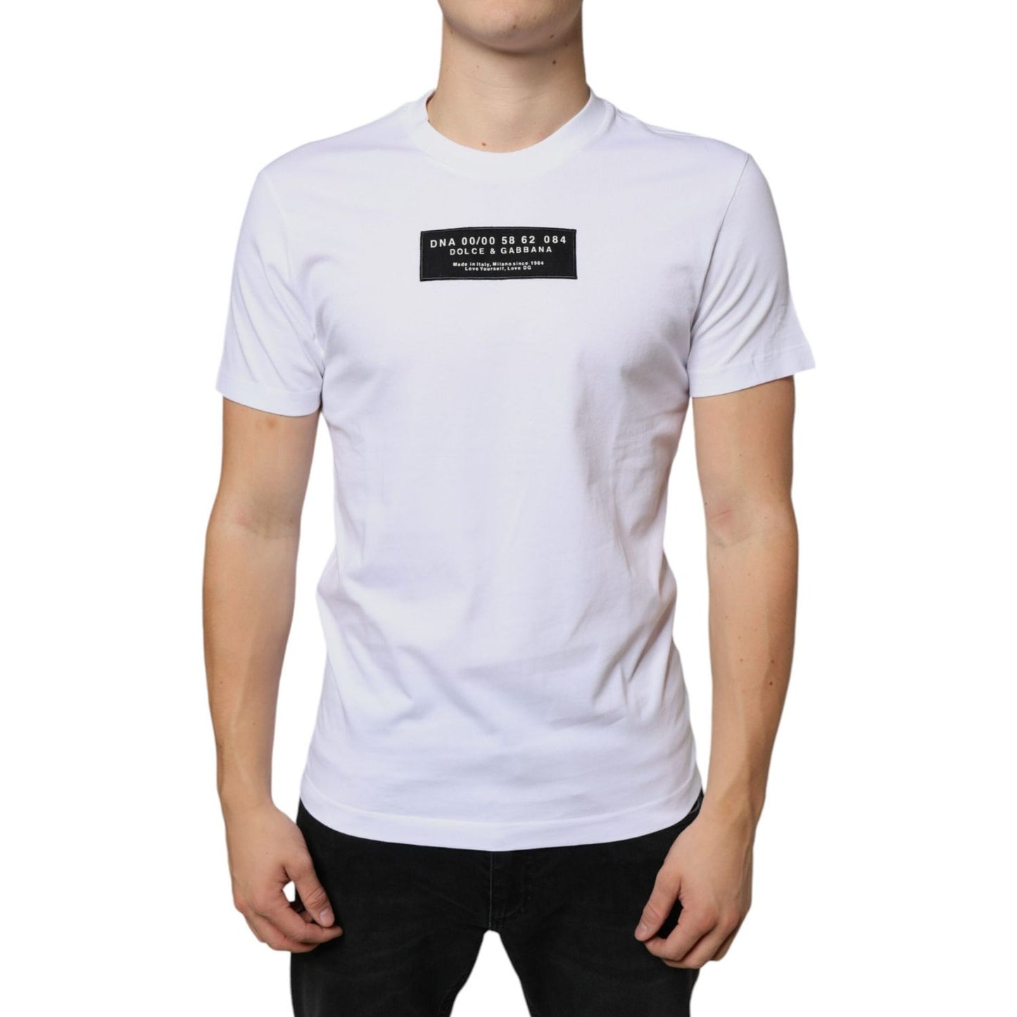 Dolce & Gabbana White Cotton DG Applique Casual T-shirt TSH86629-44