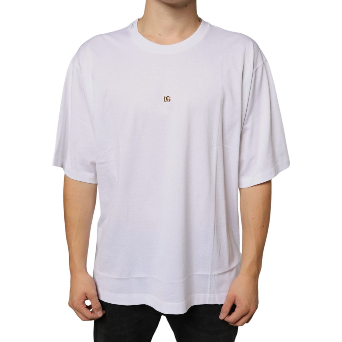 Dolce & Gabbana White Metal DG Logo Cotton Short Sleeves T-shirt TSH86637-58