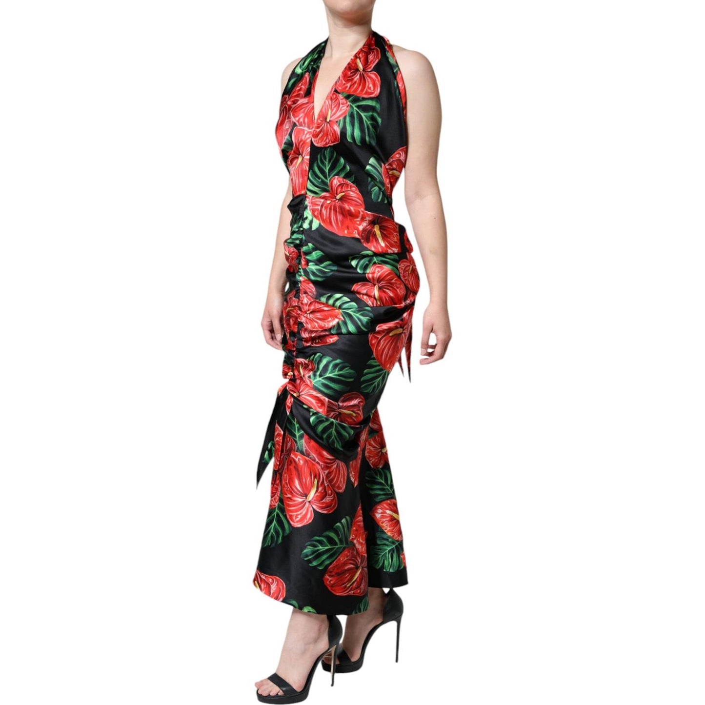 Dolce & Gabbana Black Tropical Floral Sheath Maxi Dress Dolce & Gabbana Dark Salmon